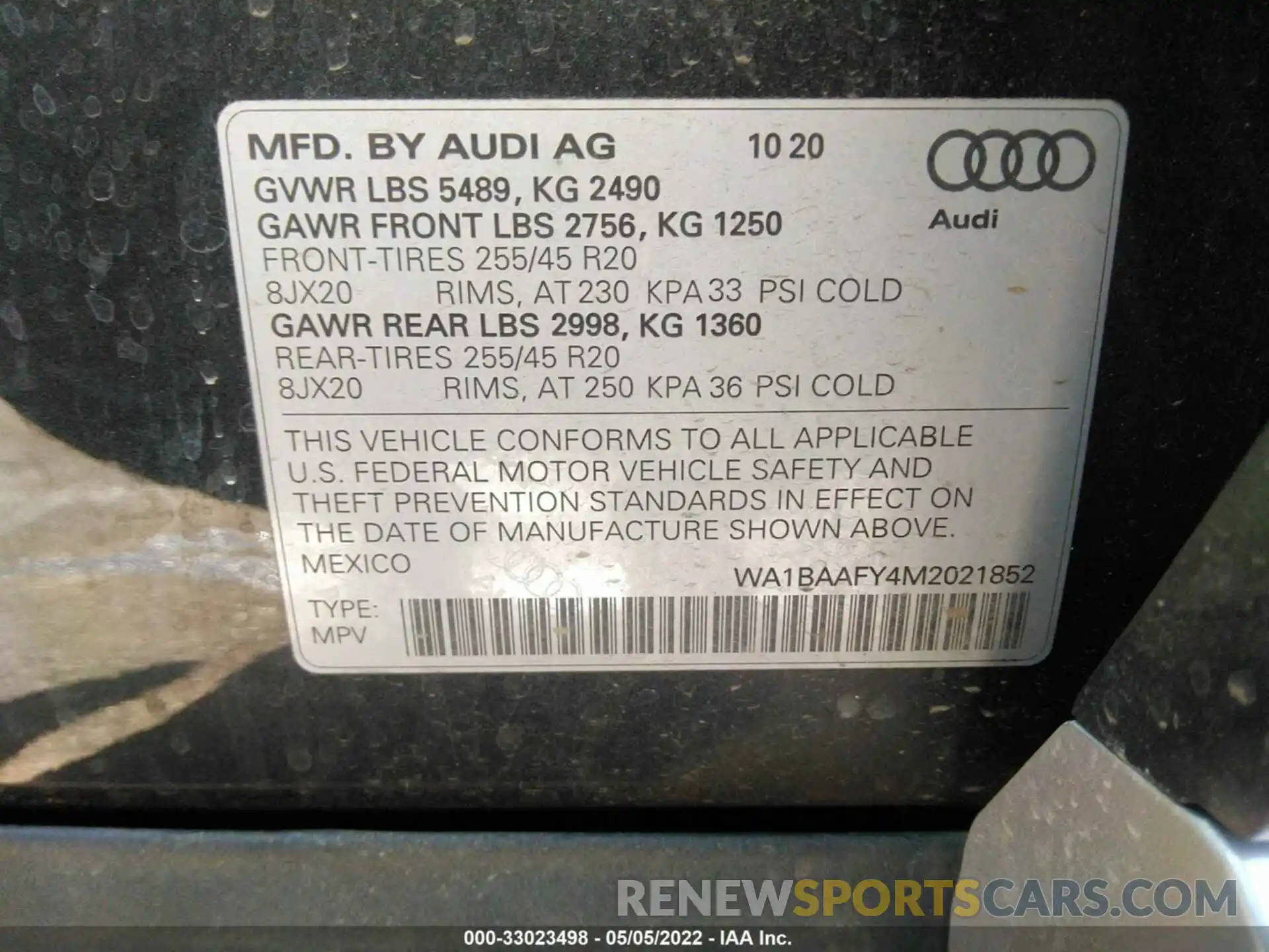 9 Photograph of a damaged car WA1BAAFY4M2021852 AUDI Q5 2021