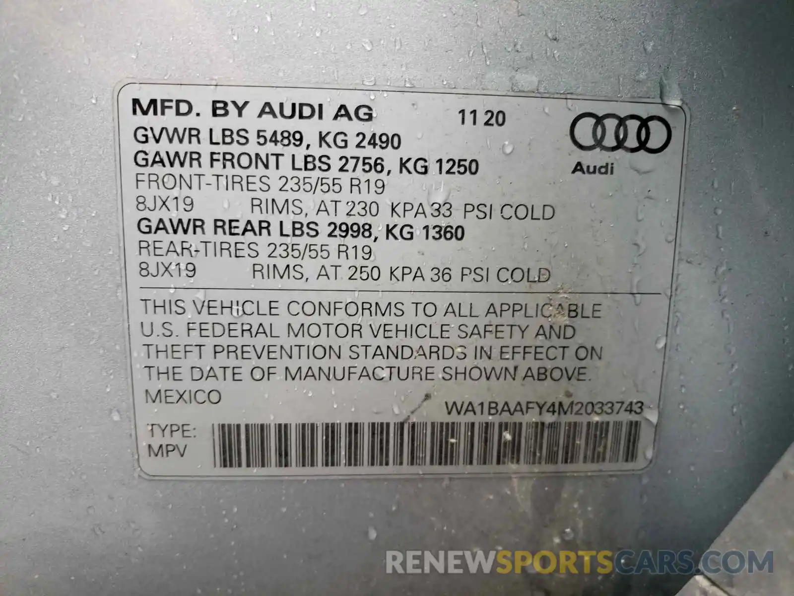 10 Photograph of a damaged car WA1BAAFY4M2033743 AUDI Q5 2021