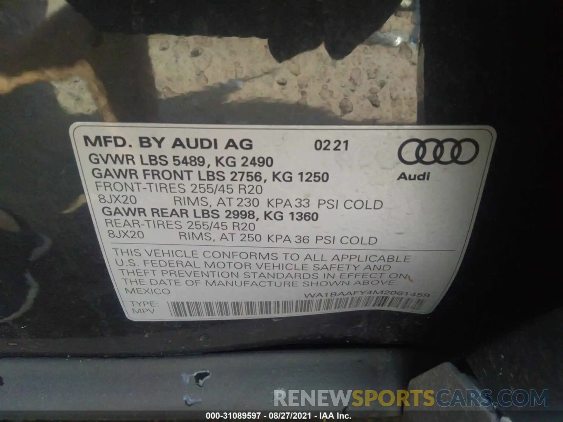 9 Photograph of a damaged car WA1BAAFY4M2061459 AUDI Q5 2021