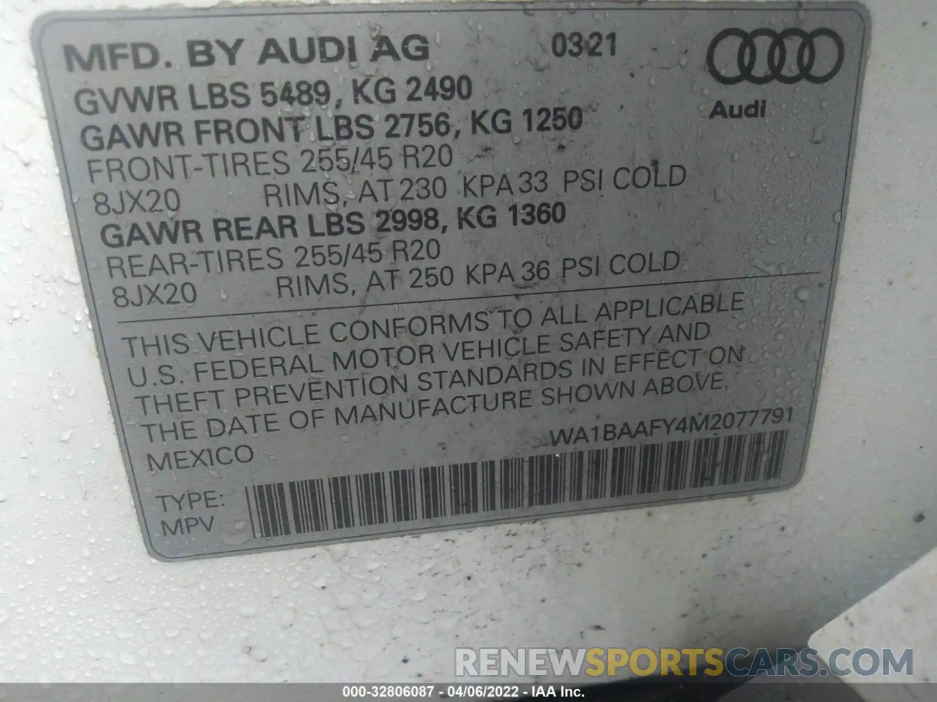 9 Photograph of a damaged car WA1BAAFY4M2077791 AUDI Q5 2021