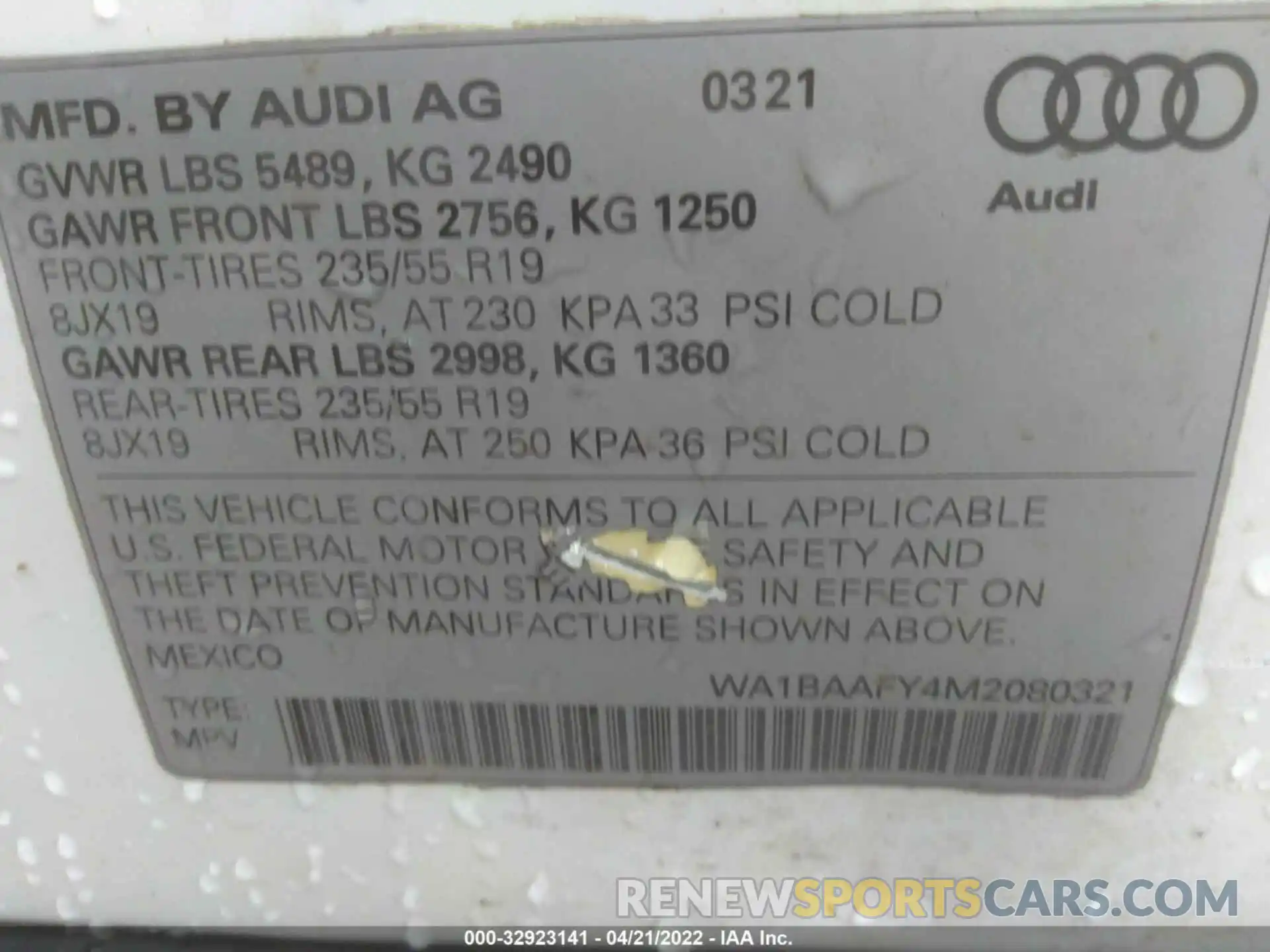 9 Photograph of a damaged car WA1BAAFY4M2080321 AUDI Q5 2021