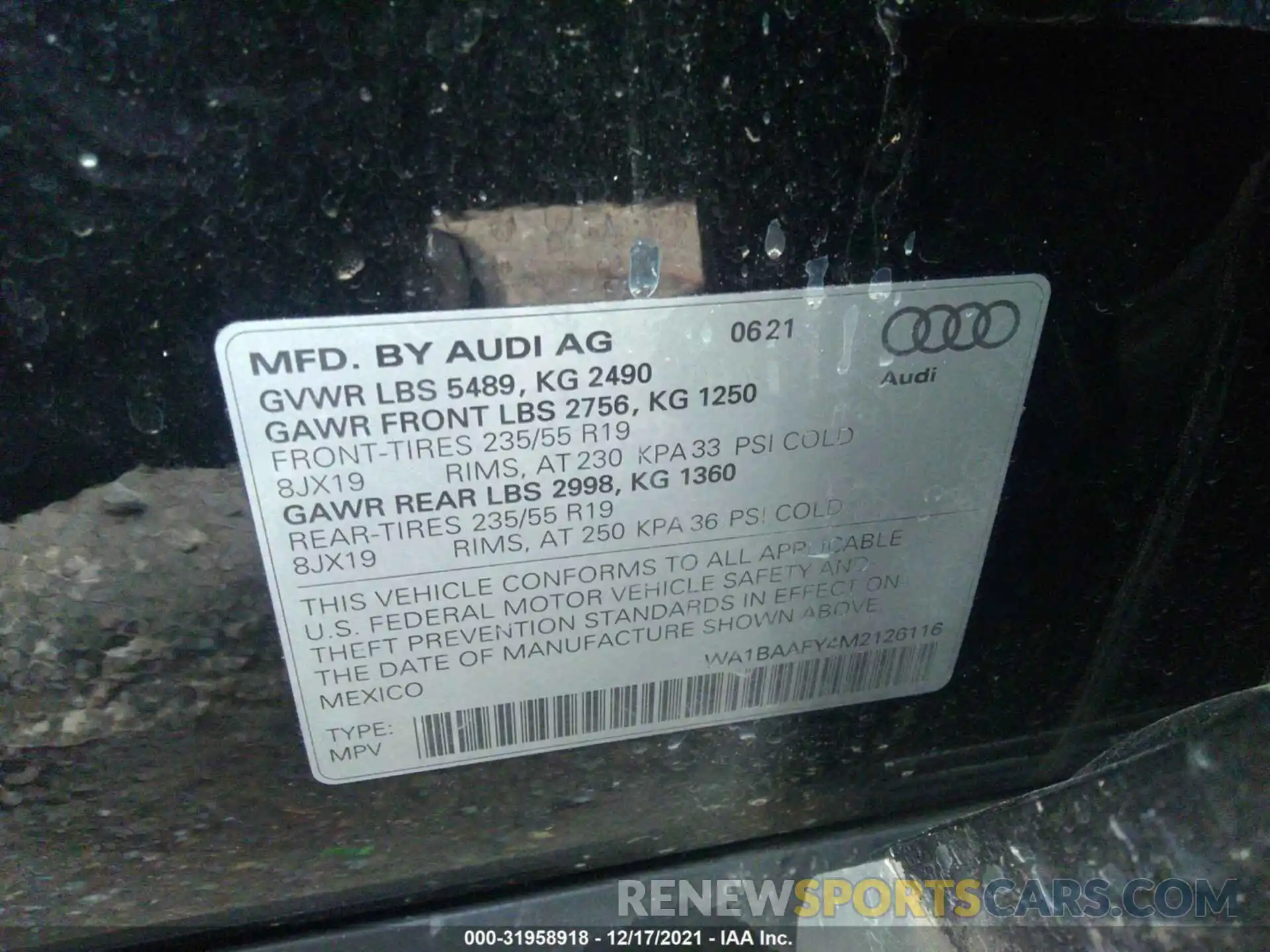 9 Photograph of a damaged car WA1BAAFY4M2126116 AUDI Q5 2021