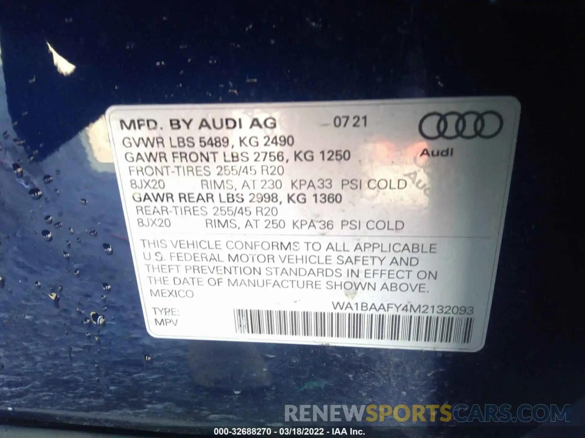 9 Фотография поврежденного автомобиля WA1BAAFY4M2132093 AUDI Q5 2021