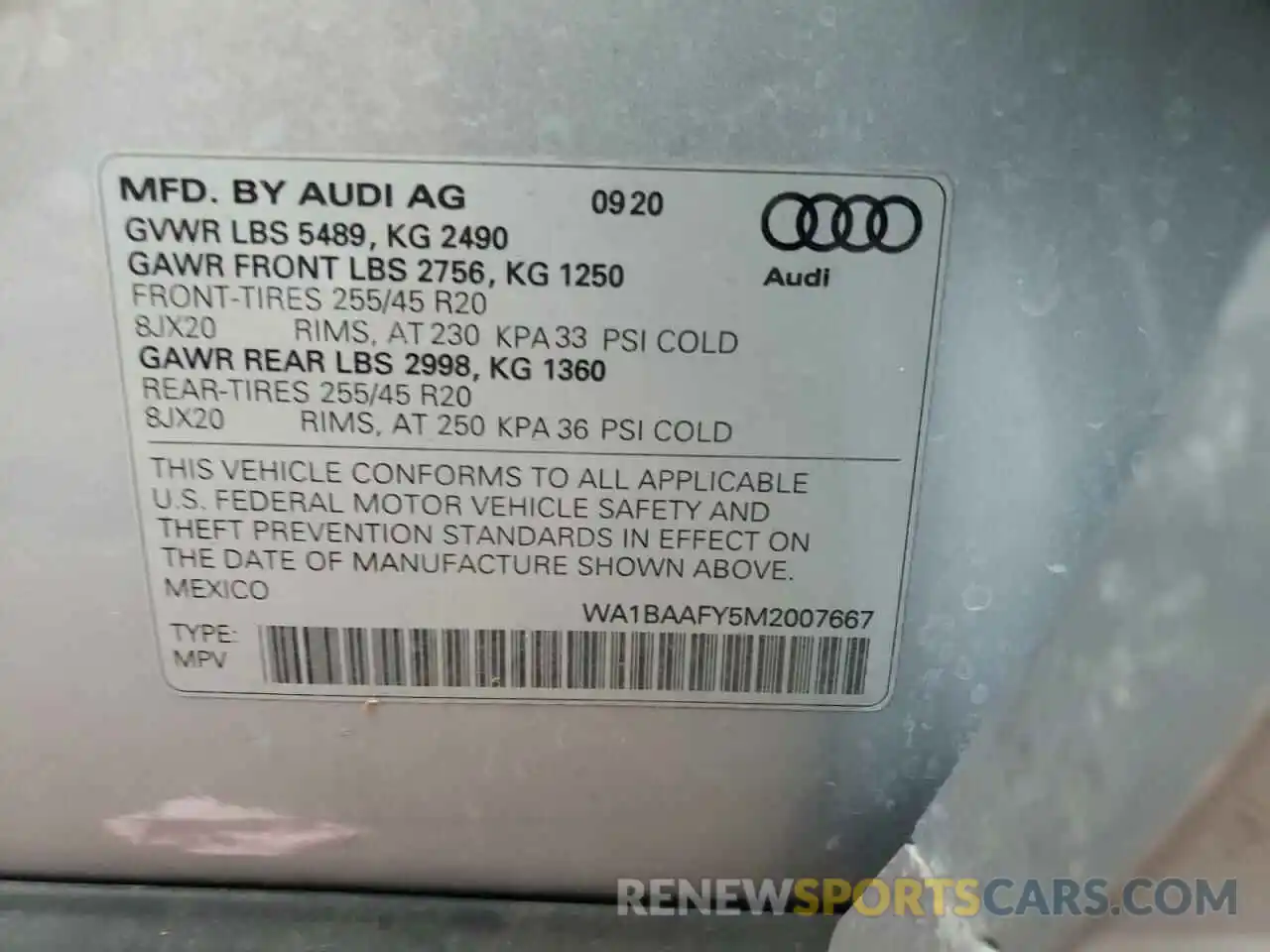 10 Photograph of a damaged car WA1BAAFY5M2007667 AUDI Q5 2021