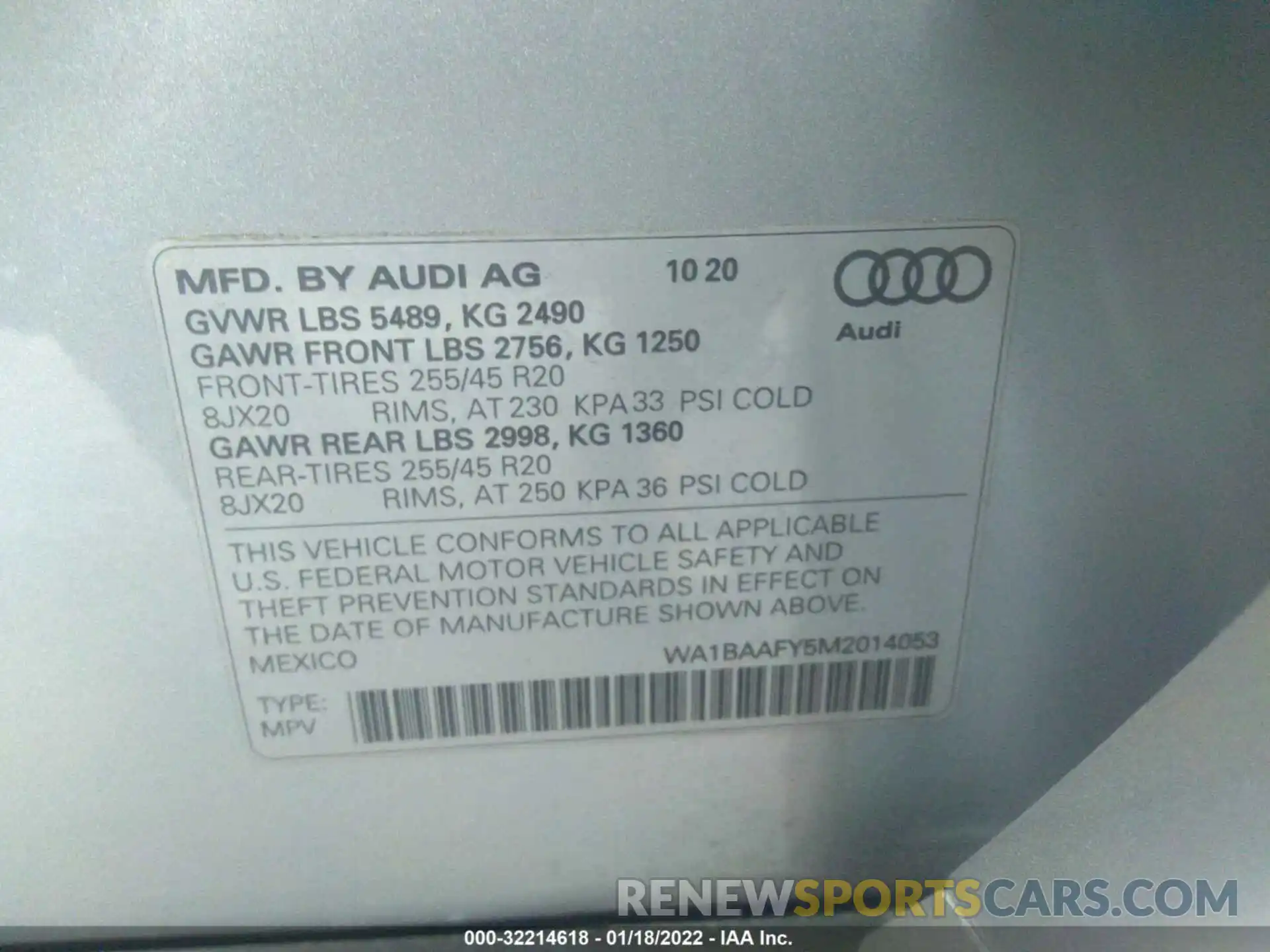 9 Photograph of a damaged car WA1BAAFY5M2014053 AUDI Q5 2021