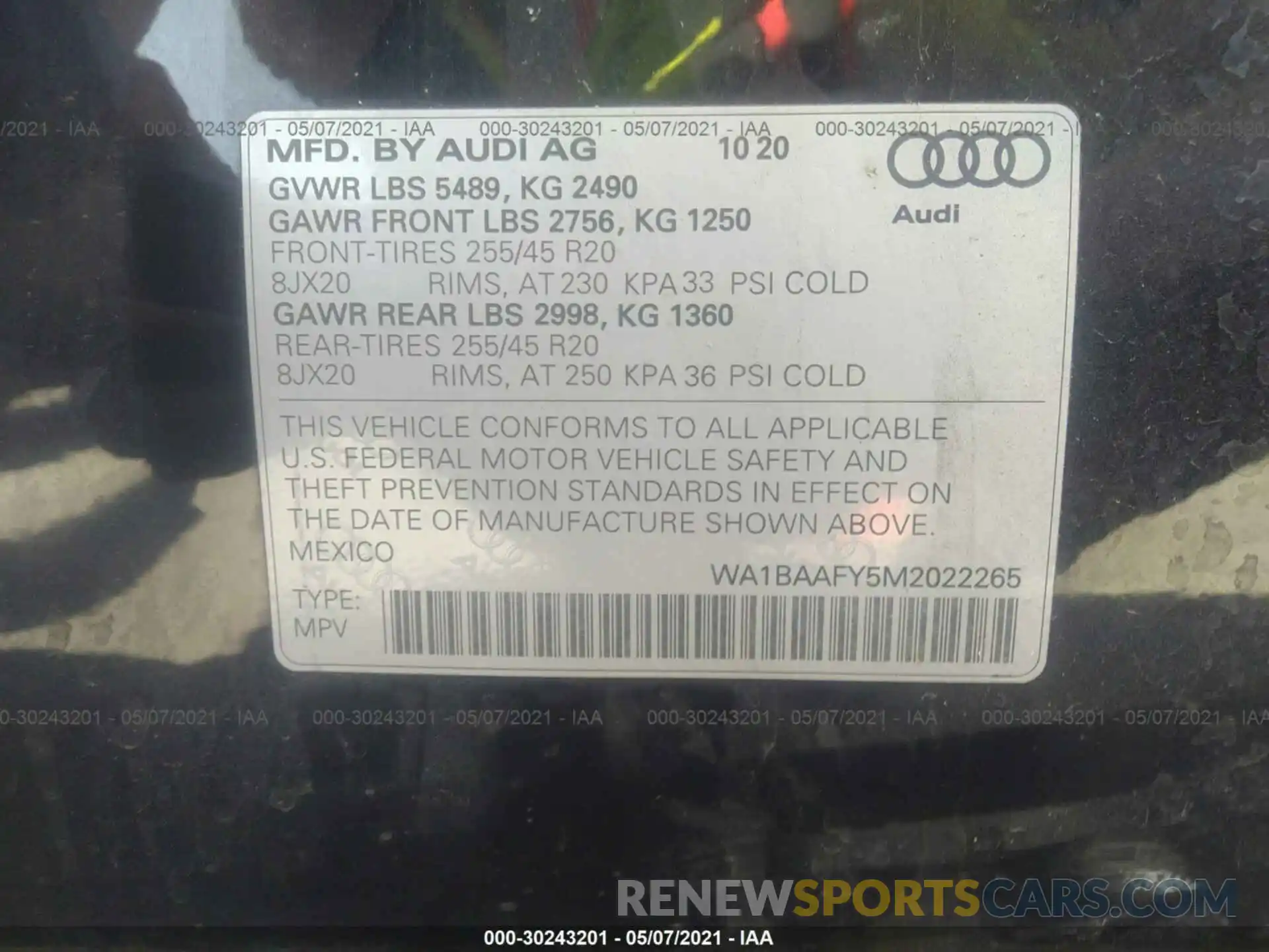 9 Фотография поврежденного автомобиля WA1BAAFY5M2022265 AUDI Q5 2021