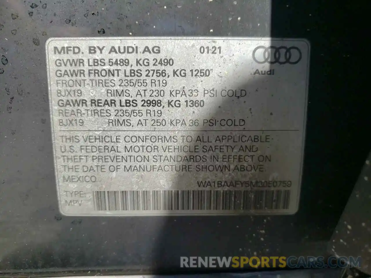 10 Photograph of a damaged car WA1BAAFY5M2050759 AUDI Q5 2021