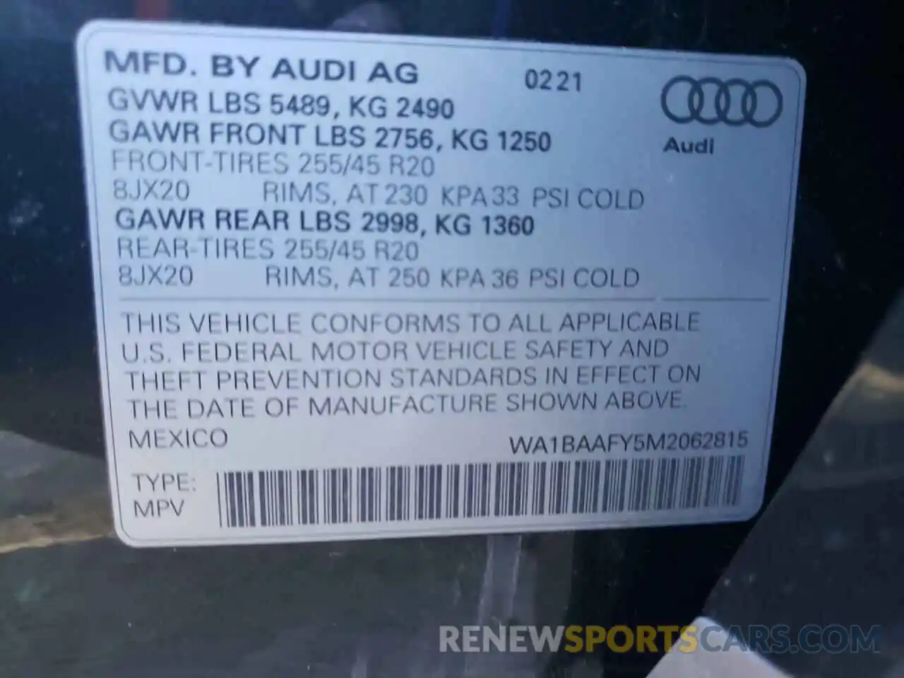 10 Photograph of a damaged car WA1BAAFY5M2062815 AUDI Q5 2021