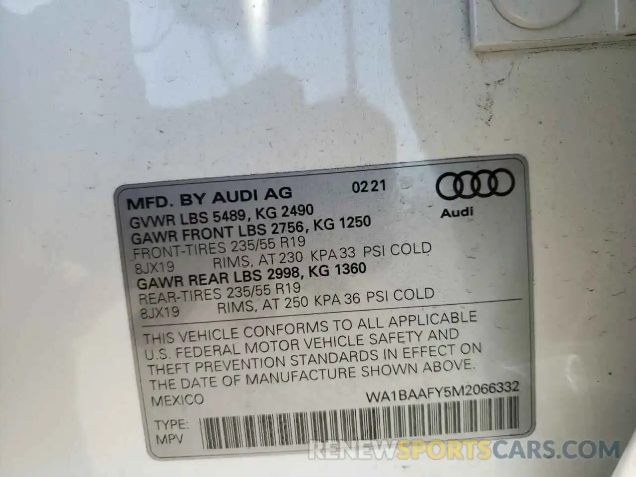 10 Фотография поврежденного автомобиля WA1BAAFY5M2066332 AUDI Q5 2021