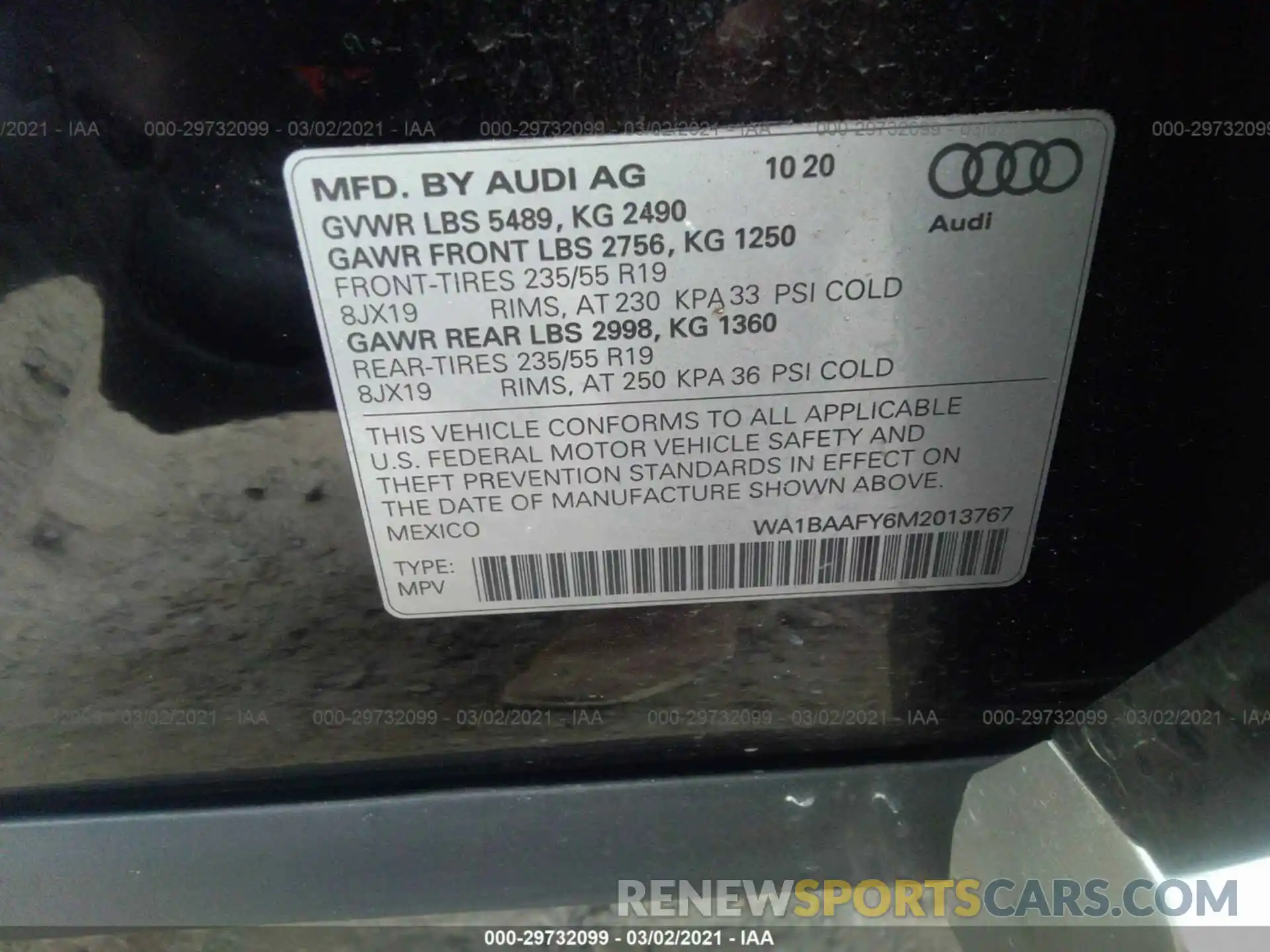 9 Photograph of a damaged car WA1BAAFY6M2013767 AUDI Q5 2021