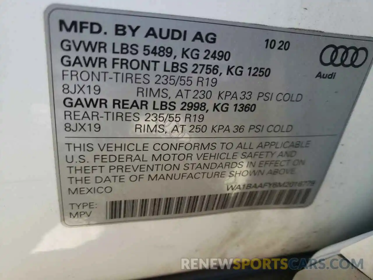 10 Photograph of a damaged car WA1BAAFY6M2016779 AUDI Q5 2021