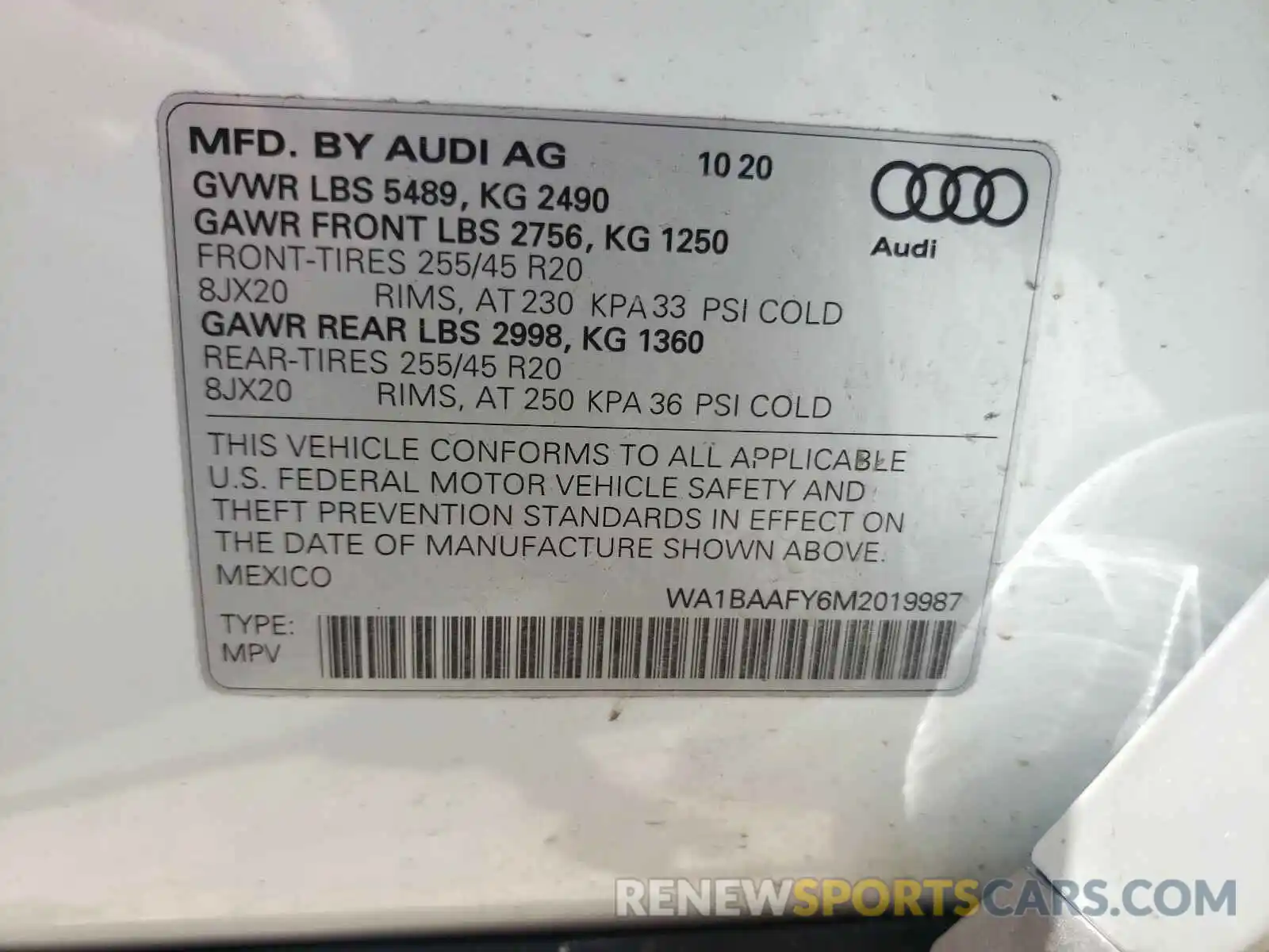 10 Photograph of a damaged car WA1BAAFY6M2019987 AUDI Q5 2021