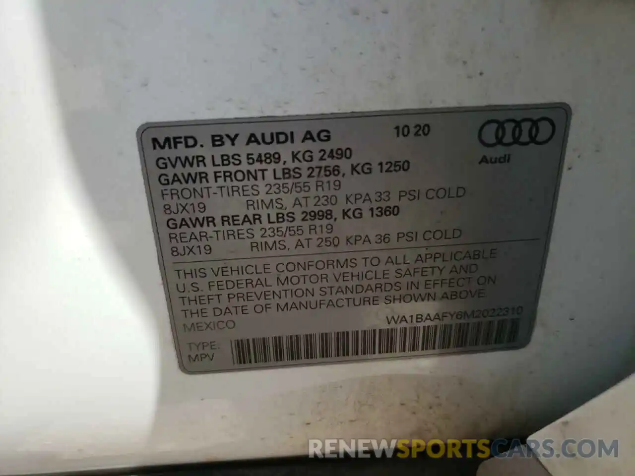 10 Photograph of a damaged car WA1BAAFY6M2022310 AUDI Q5 2021