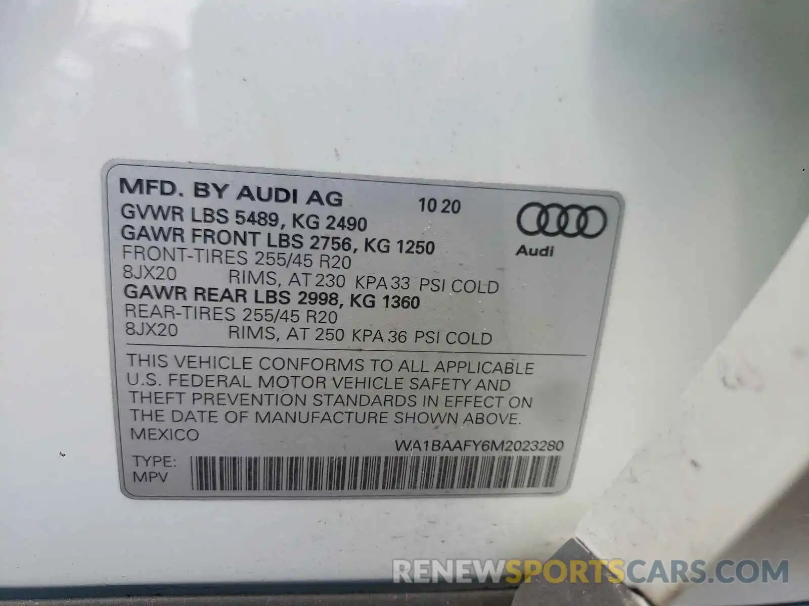 10 Photograph of a damaged car WA1BAAFY6M2023280 AUDI Q5 2021