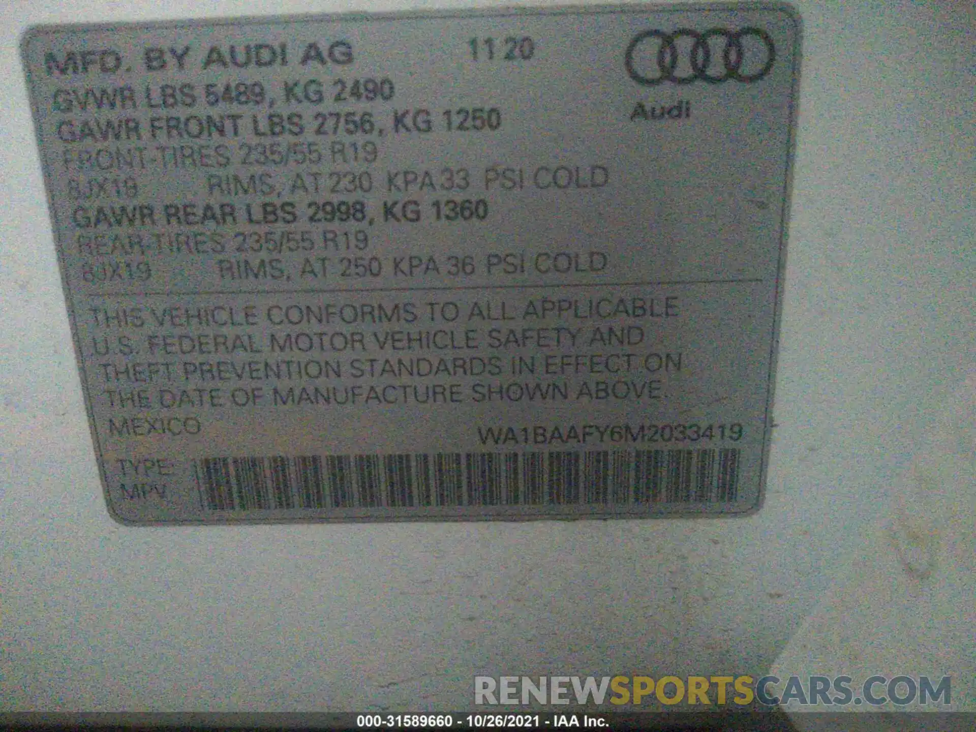 9 Фотография поврежденного автомобиля WA1BAAFY6M2033419 AUDI Q5 2021