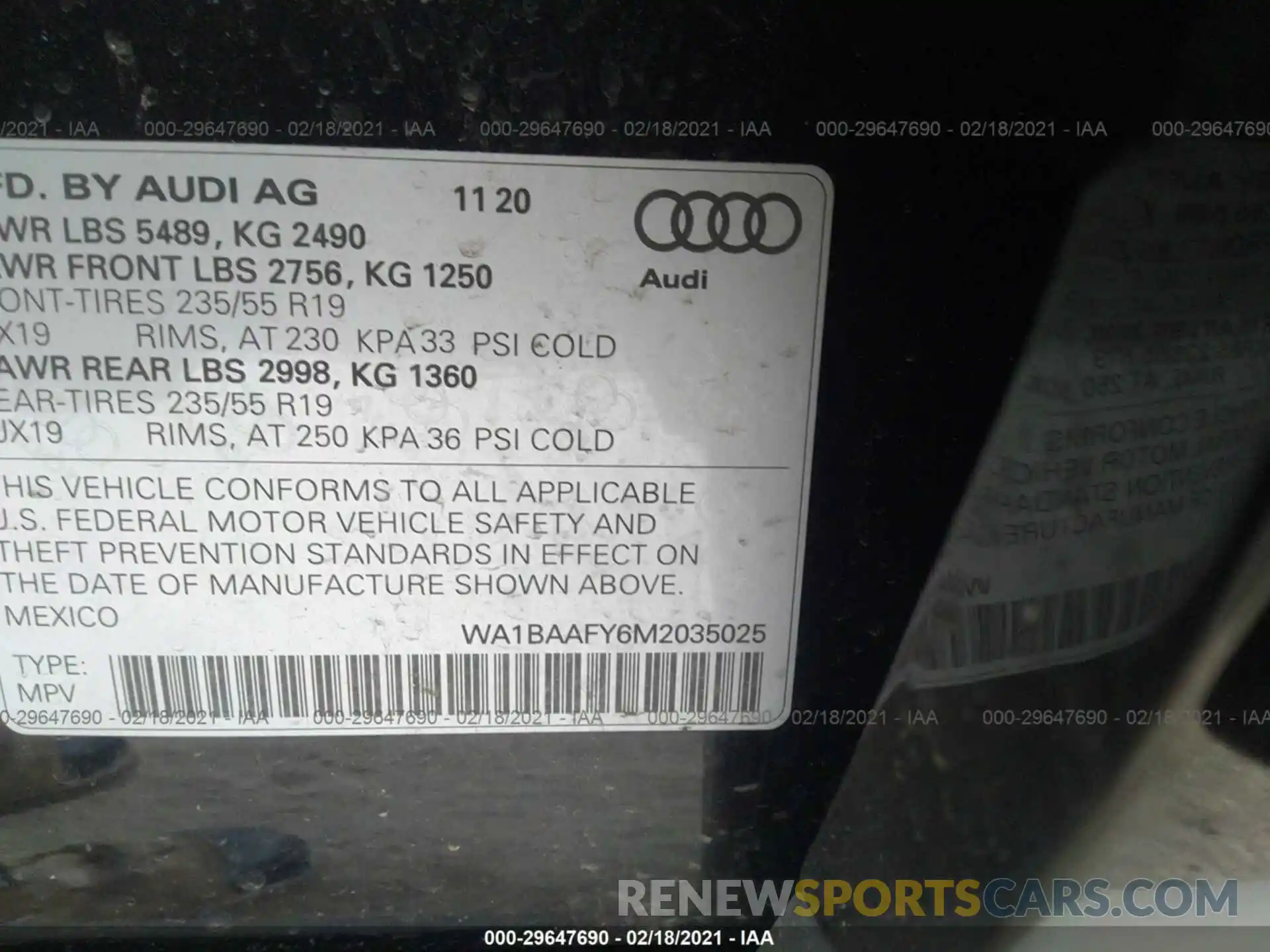 9 Photograph of a damaged car WA1BAAFY6M2035025 AUDI Q5 2021