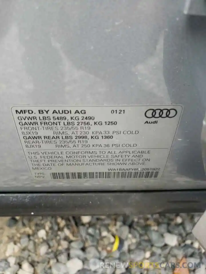 10 Фотография поврежденного автомобиля WA1BAAFY6M2051922 AUDI Q5 2021