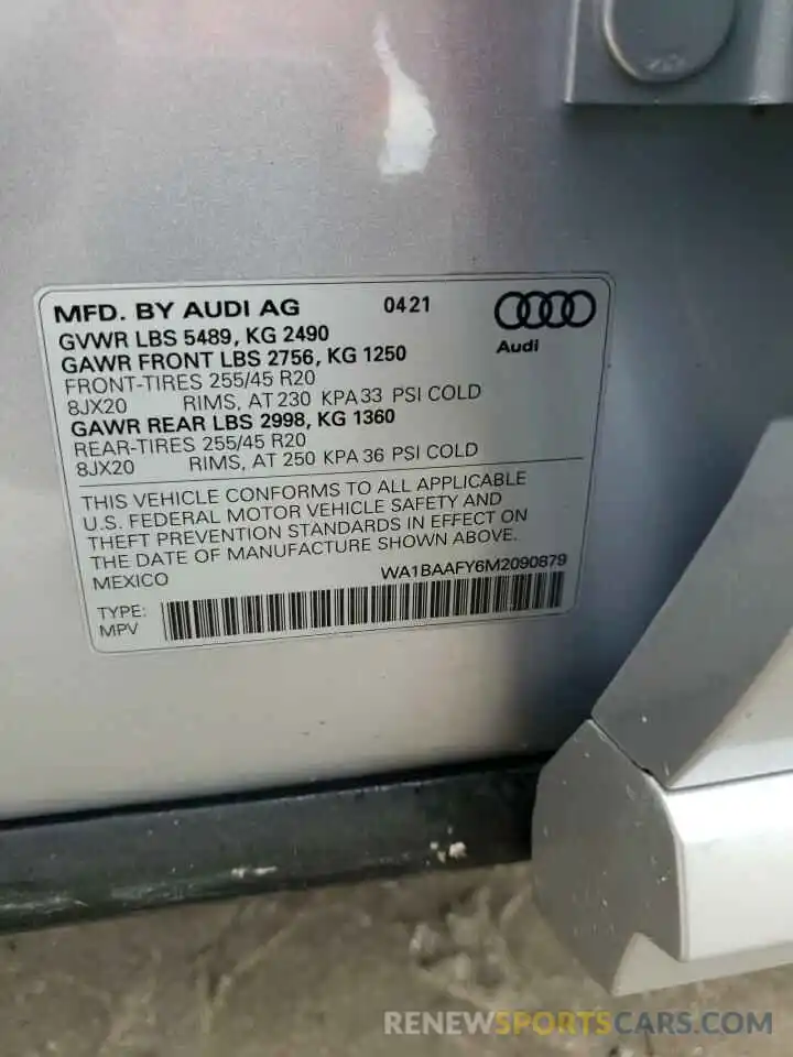 10 Photograph of a damaged car WA1BAAFY6M2090879 AUDI Q5 2021