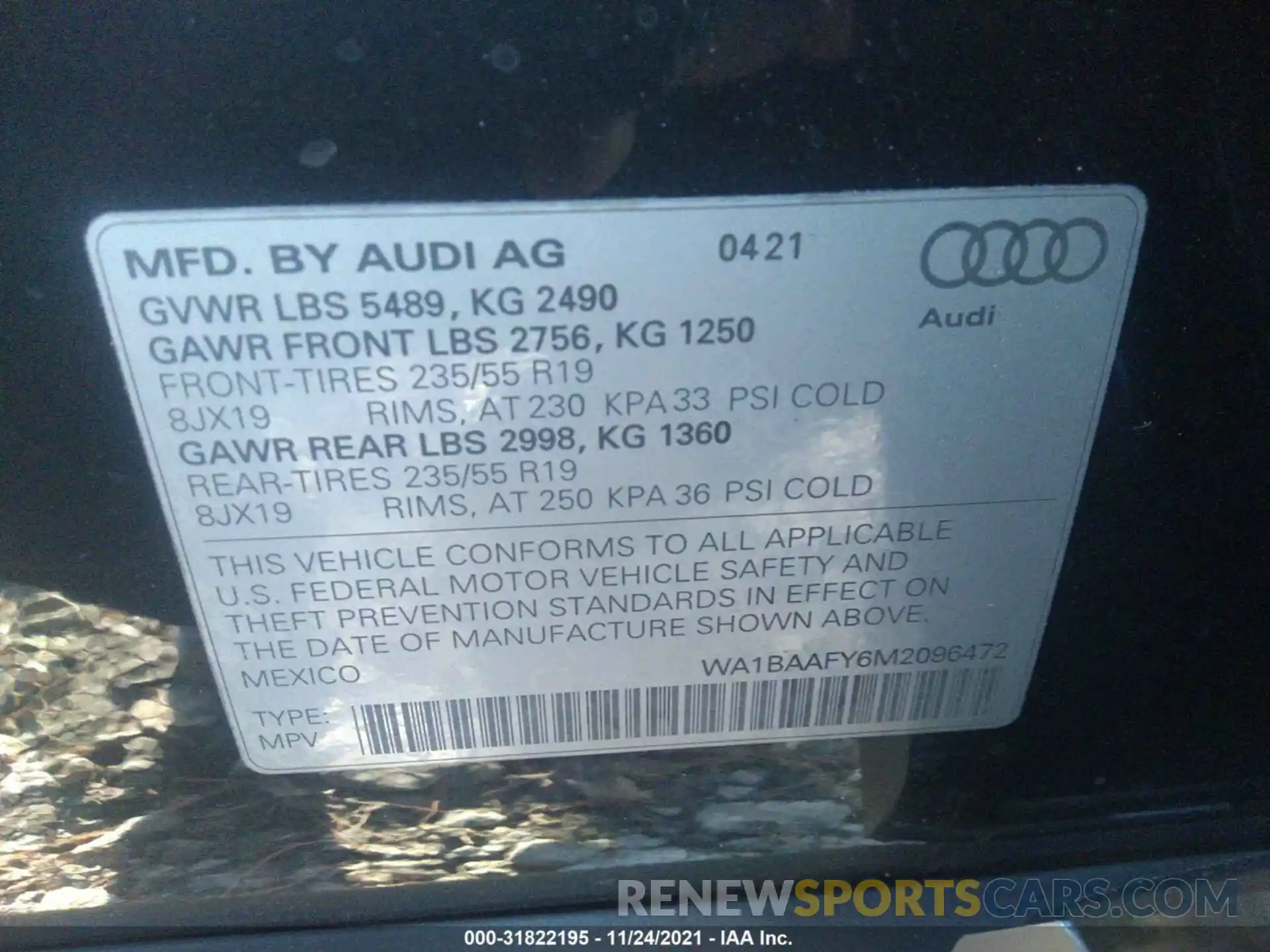 9 Фотография поврежденного автомобиля WA1BAAFY6M2096472 AUDI Q5 2021