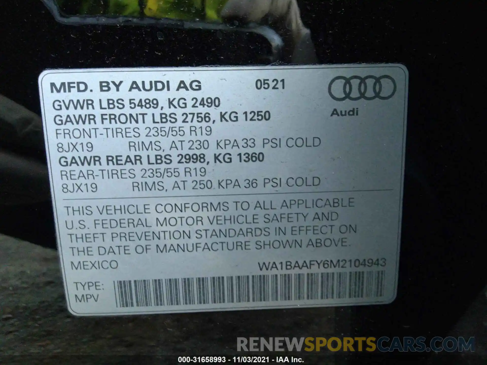 9 Фотография поврежденного автомобиля WA1BAAFY6M2104943 AUDI Q5 2021