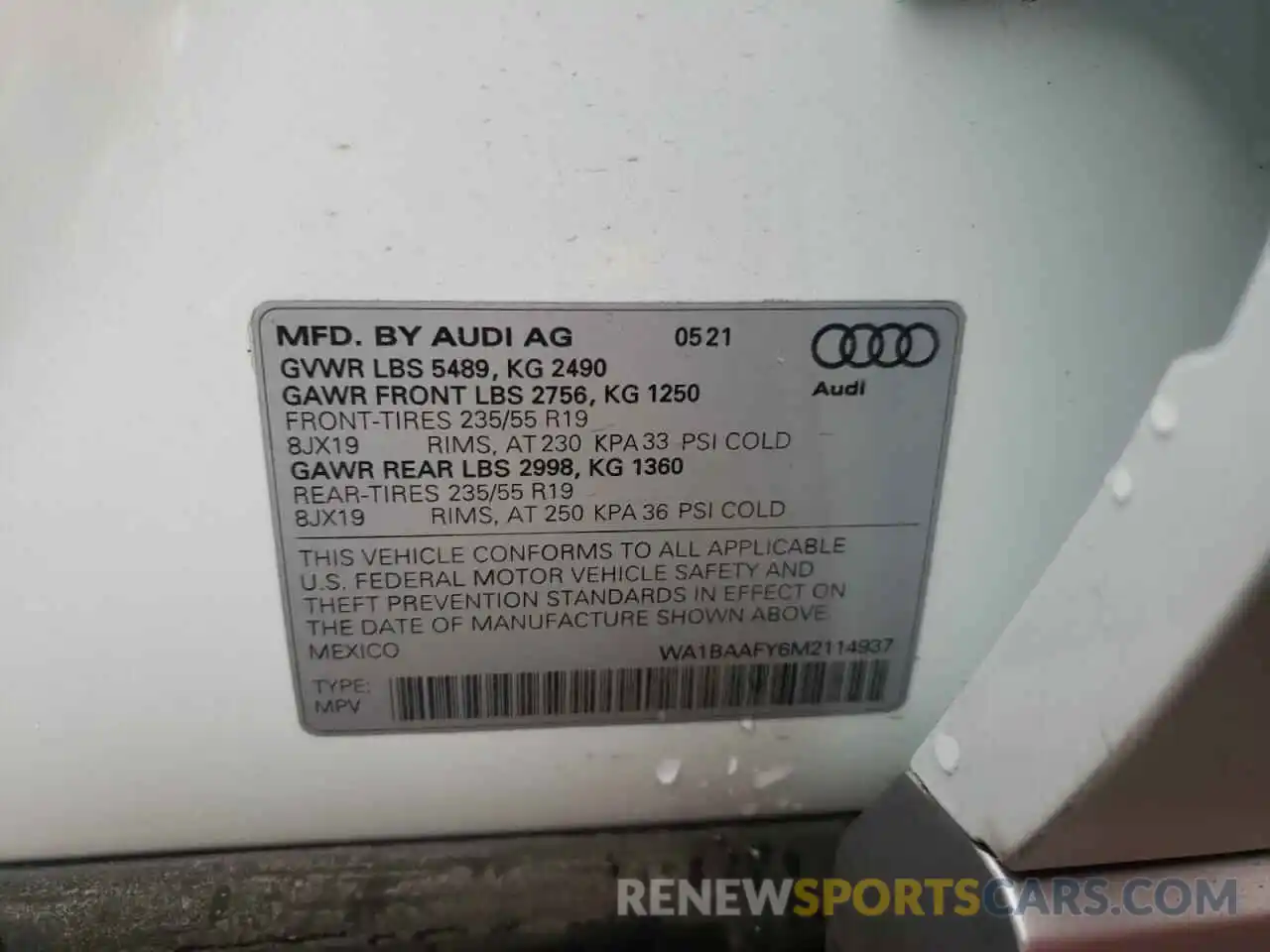 10 Фотография поврежденного автомобиля WA1BAAFY6M2114937 AUDI Q5 2021