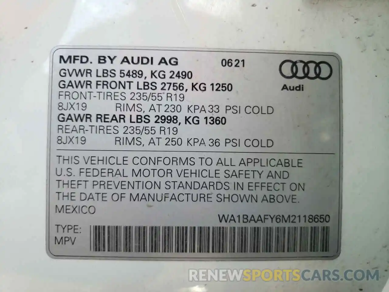 10 Photograph of a damaged car WA1BAAFY6M2118650 AUDI Q5 2021