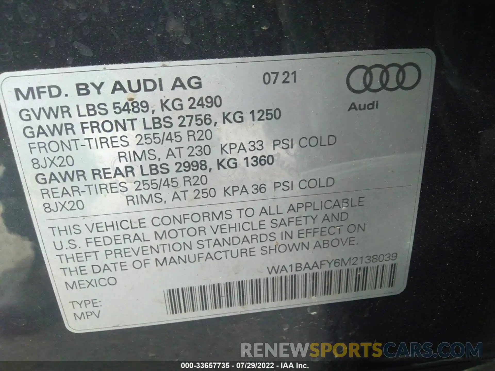 9 Photograph of a damaged car WA1BAAFY6M2138039 AUDI Q5 2021