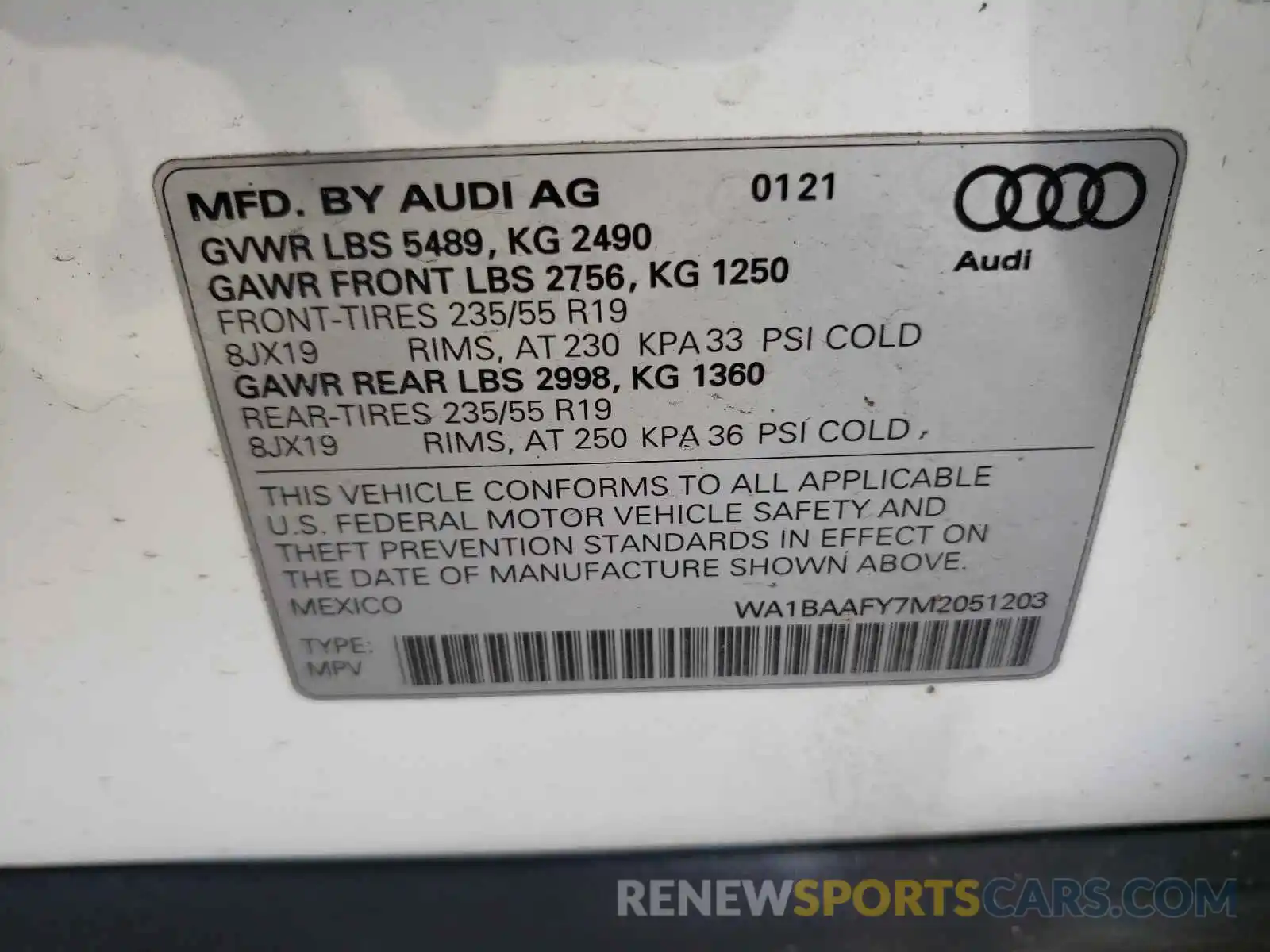 10 Photograph of a damaged car WA1BAAFY7M2051203 AUDI Q5 2021