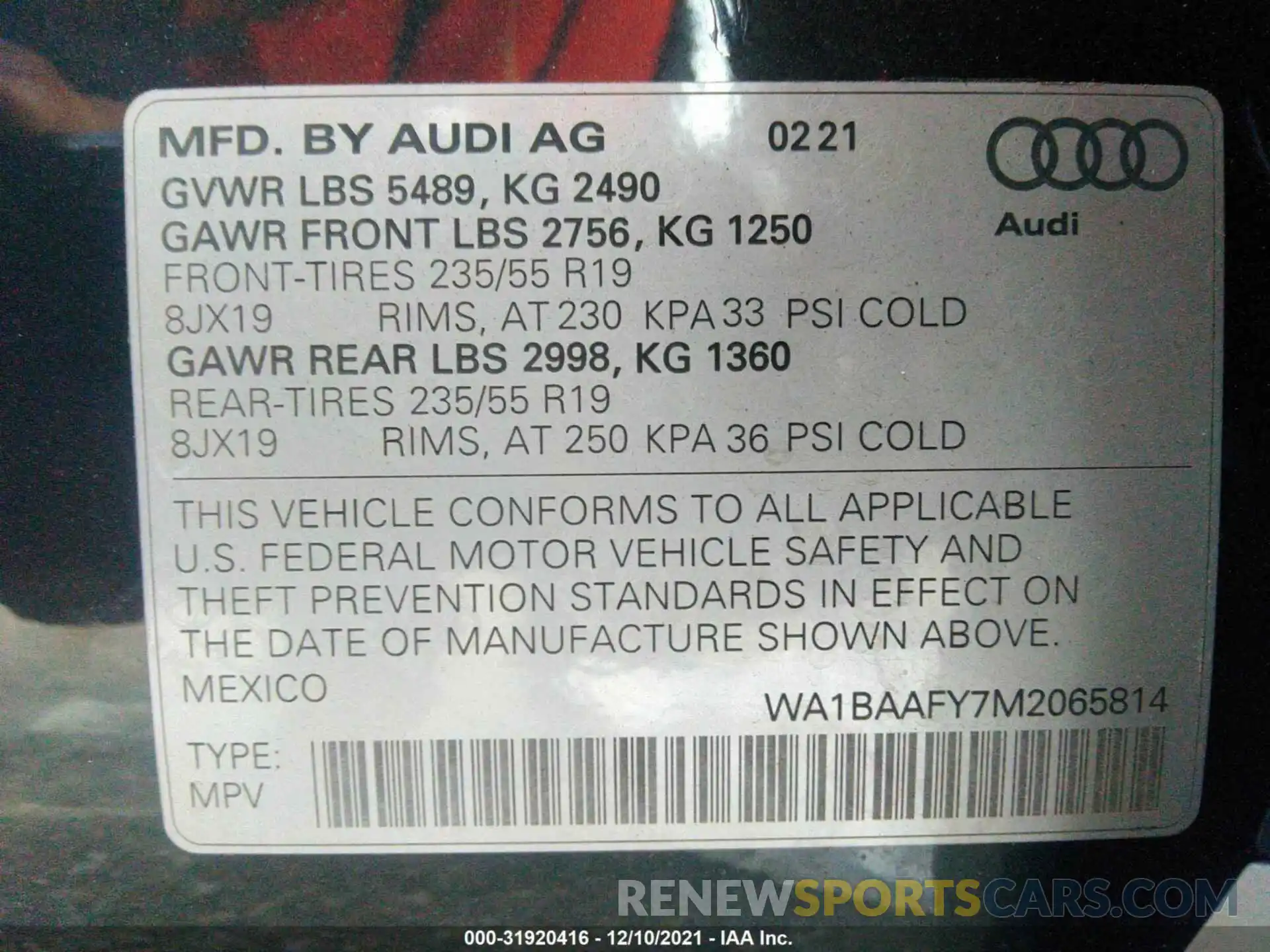 9 Фотография поврежденного автомобиля WA1BAAFY7M2065814 AUDI Q5 2021