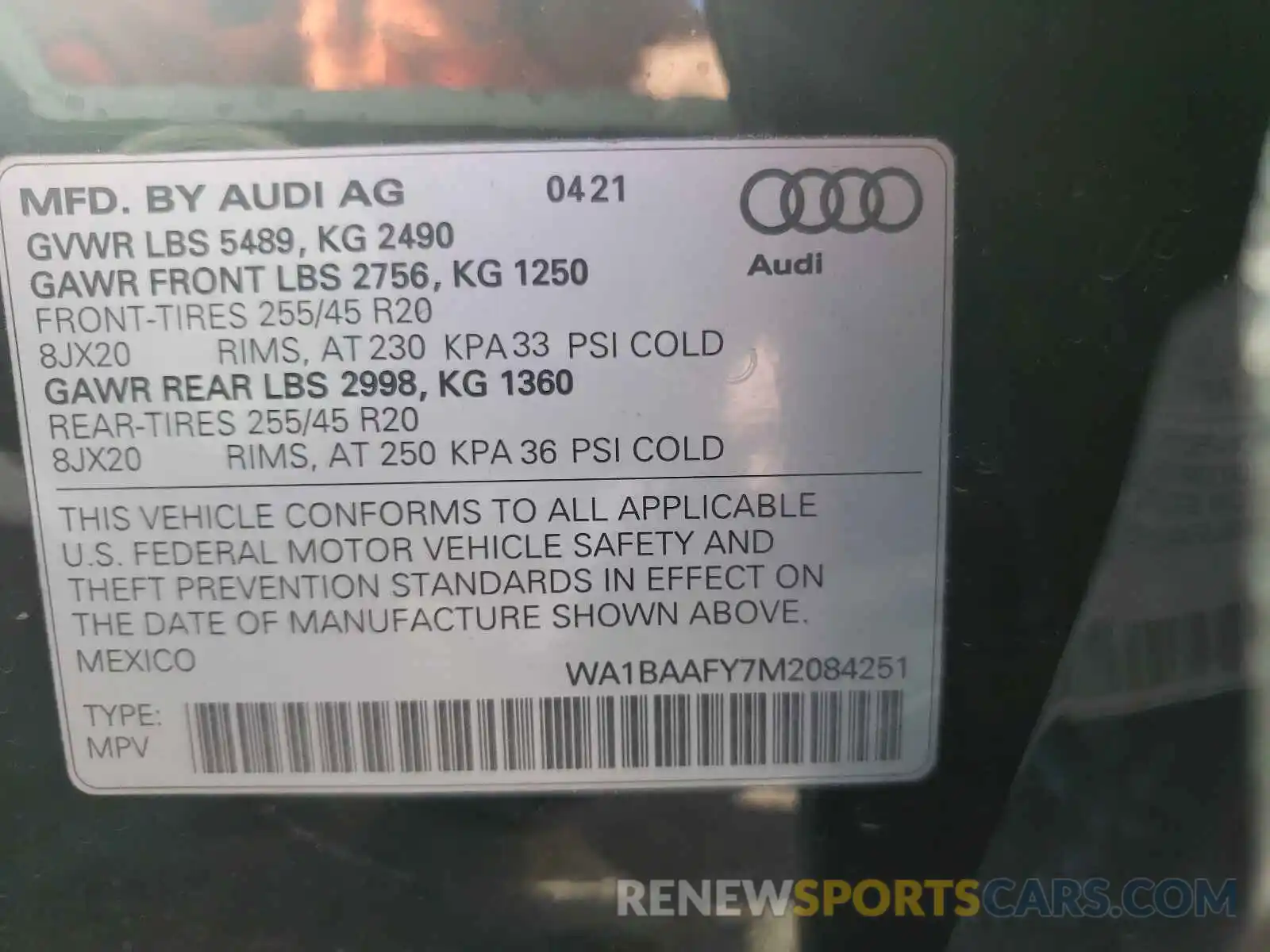 10 Photograph of a damaged car WA1BAAFY7M2084251 AUDI Q5 2021