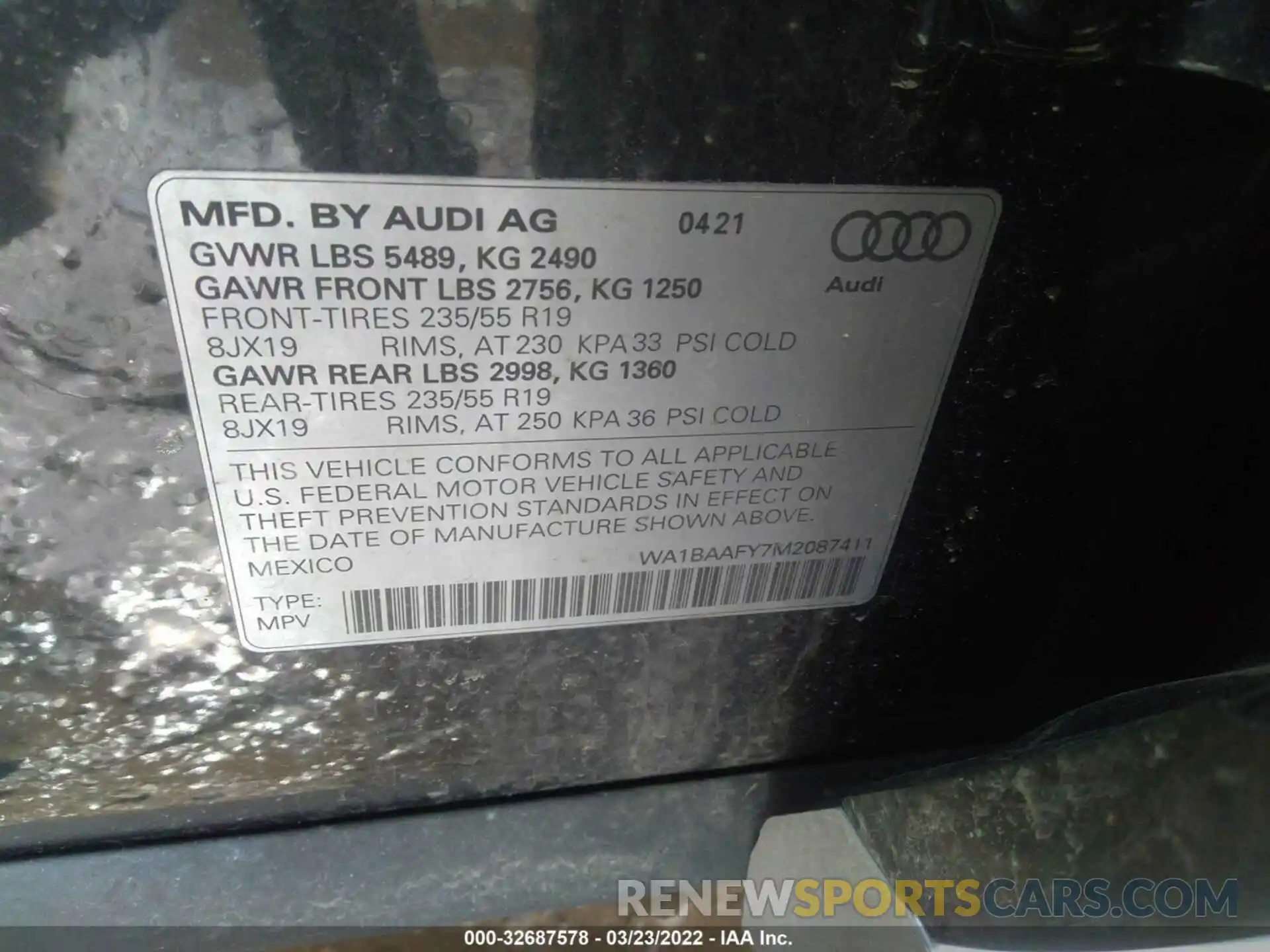 9 Фотография поврежденного автомобиля WA1BAAFY7M2087411 AUDI Q5 2021