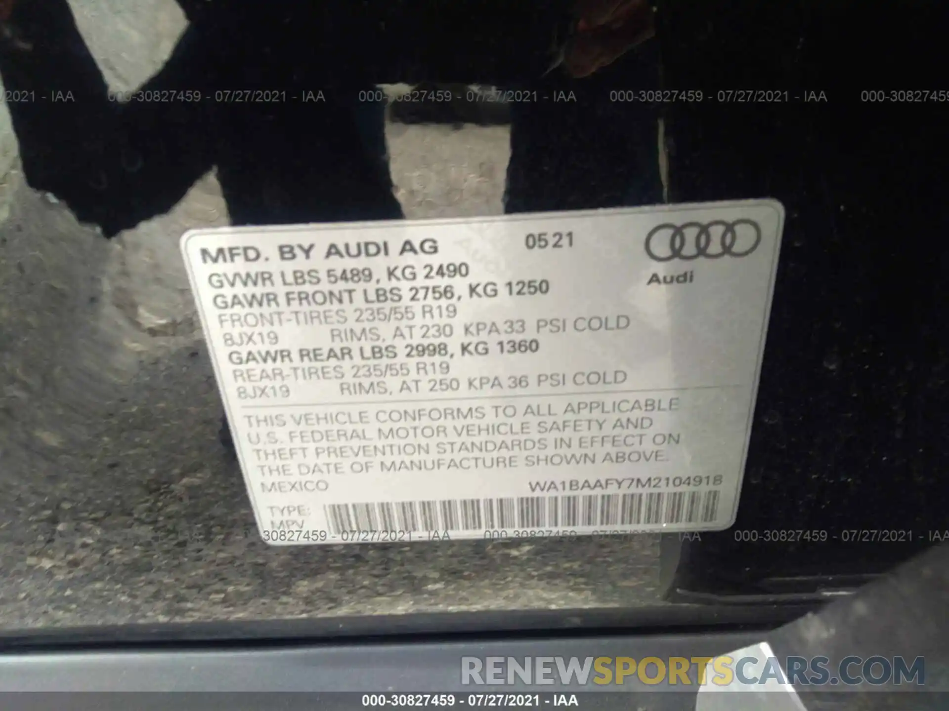 9 Photograph of a damaged car WA1BAAFY7M2104918 AUDI Q5 2021