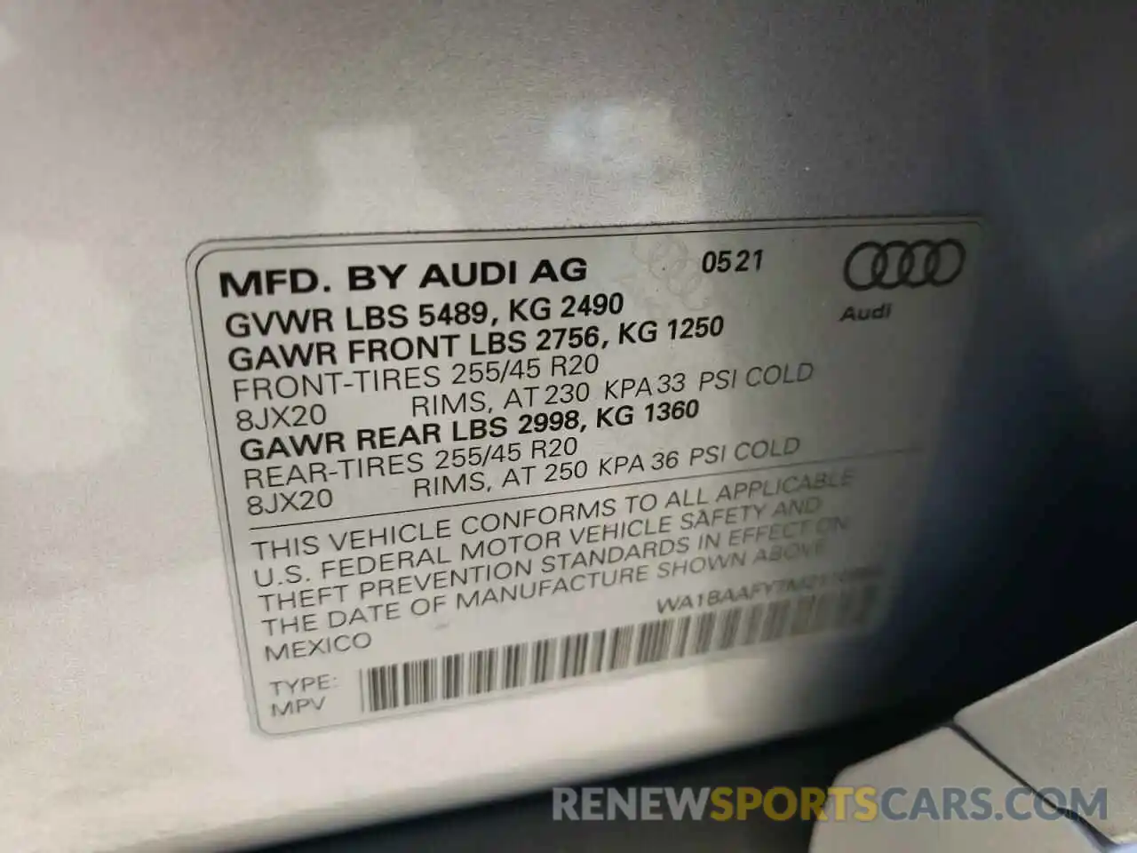 10 Photograph of a damaged car WA1BAAFY7M2110864 AUDI Q5 2021