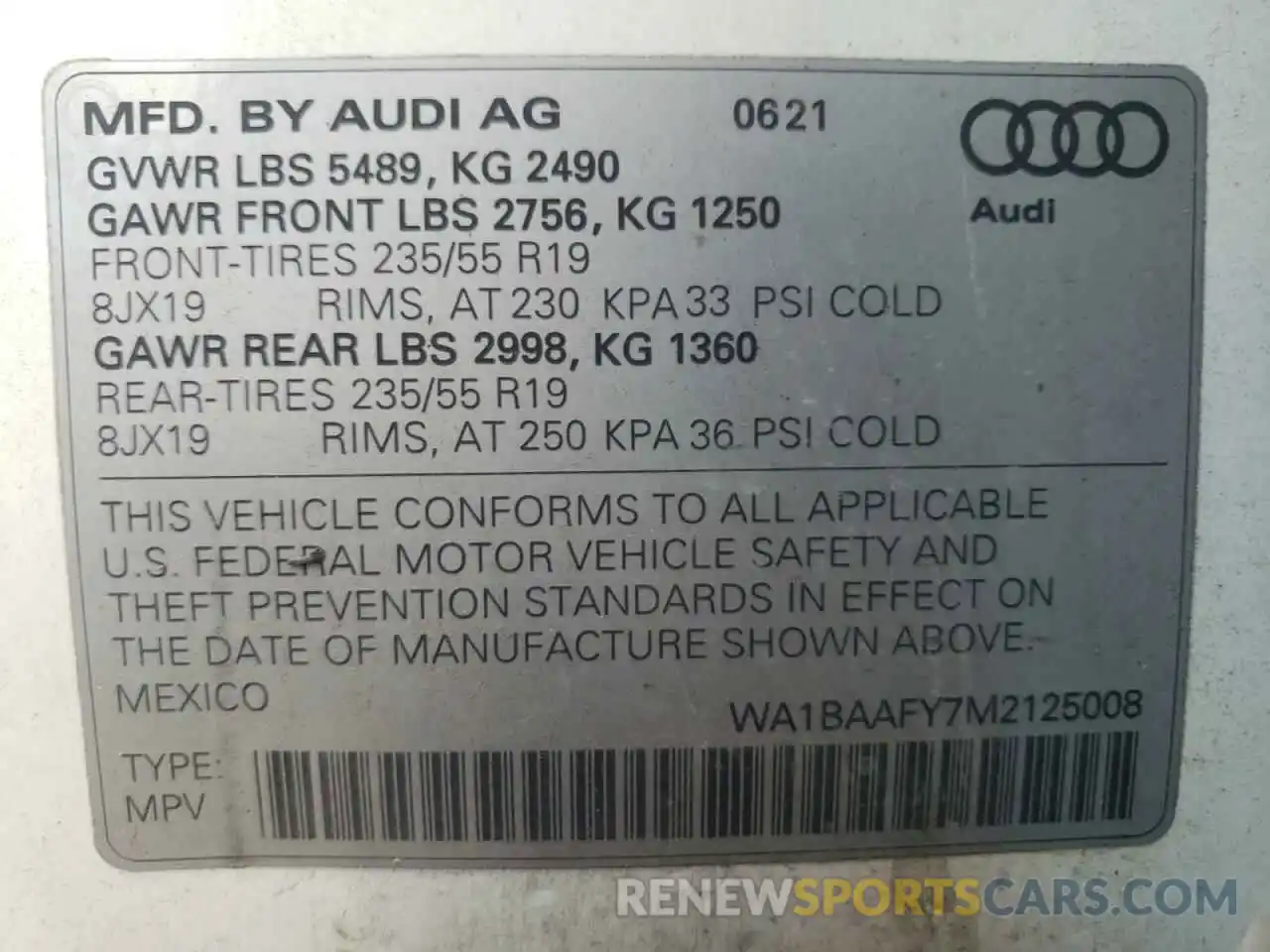 10 Фотография поврежденного автомобиля WA1BAAFY7M2125008 AUDI Q5 2021