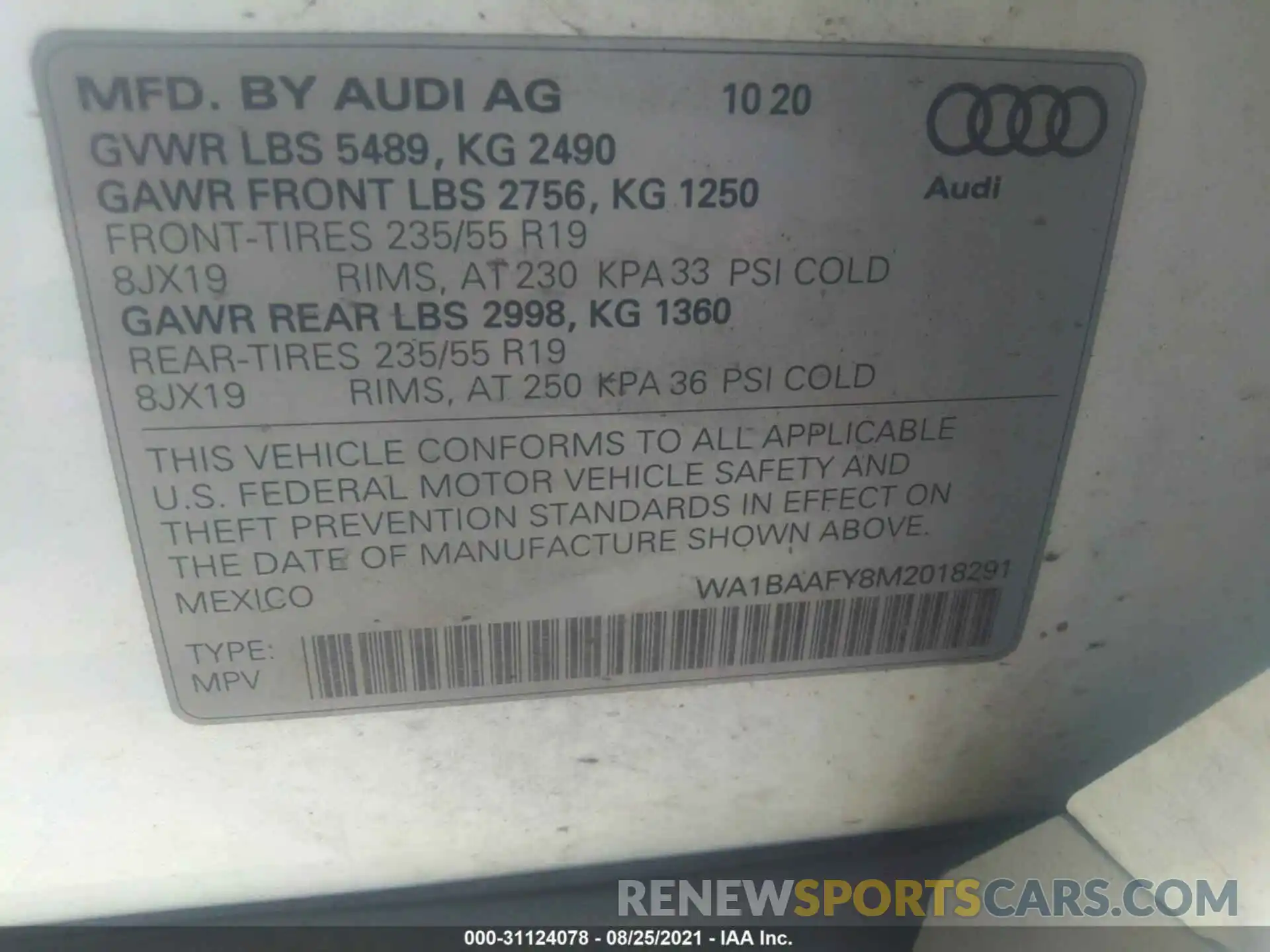 9 Photograph of a damaged car WA1BAAFY8M2018291 AUDI Q5 2021