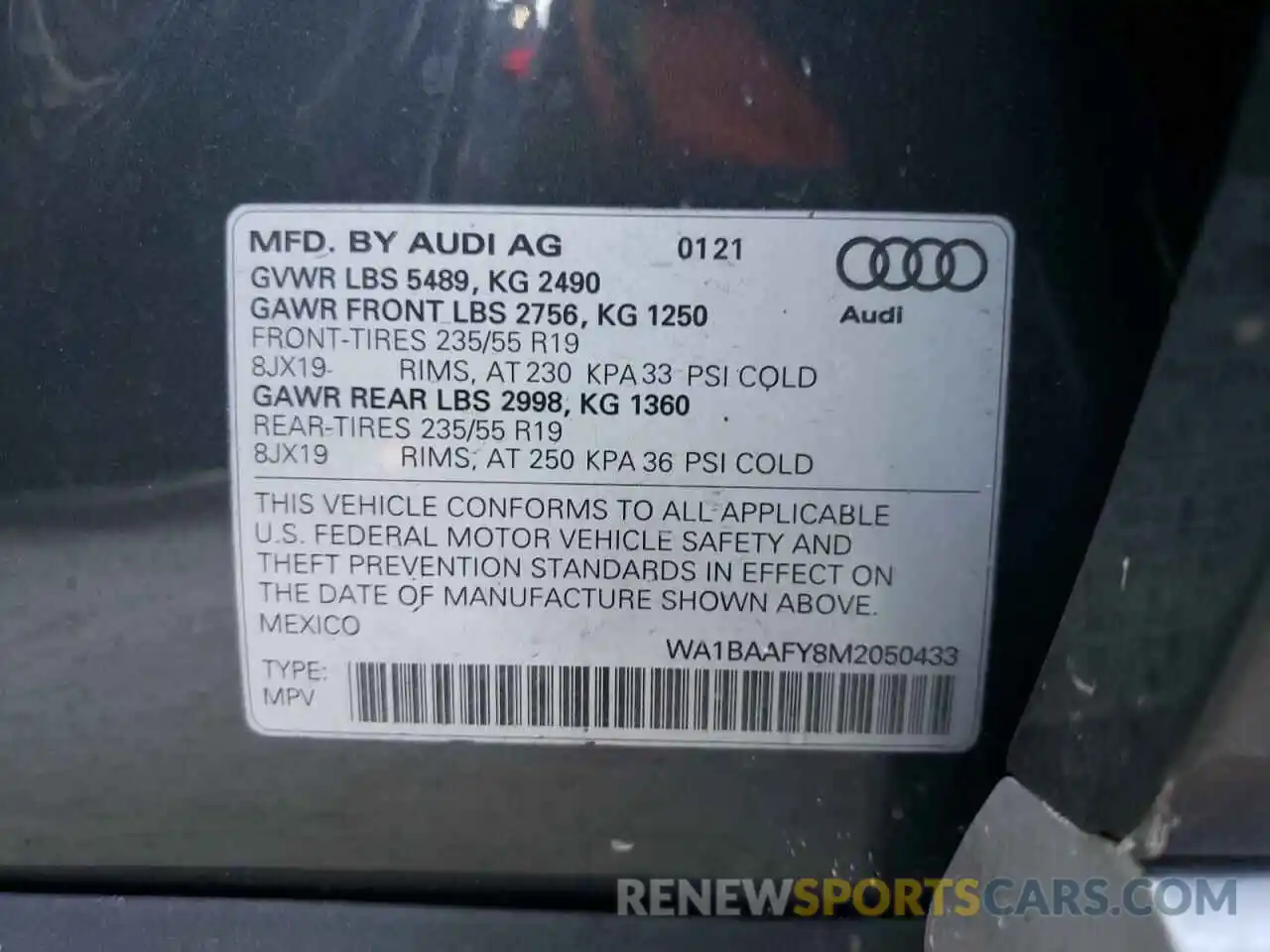 10 Photograph of a damaged car WA1BAAFY8M2050433 AUDI Q5 2021