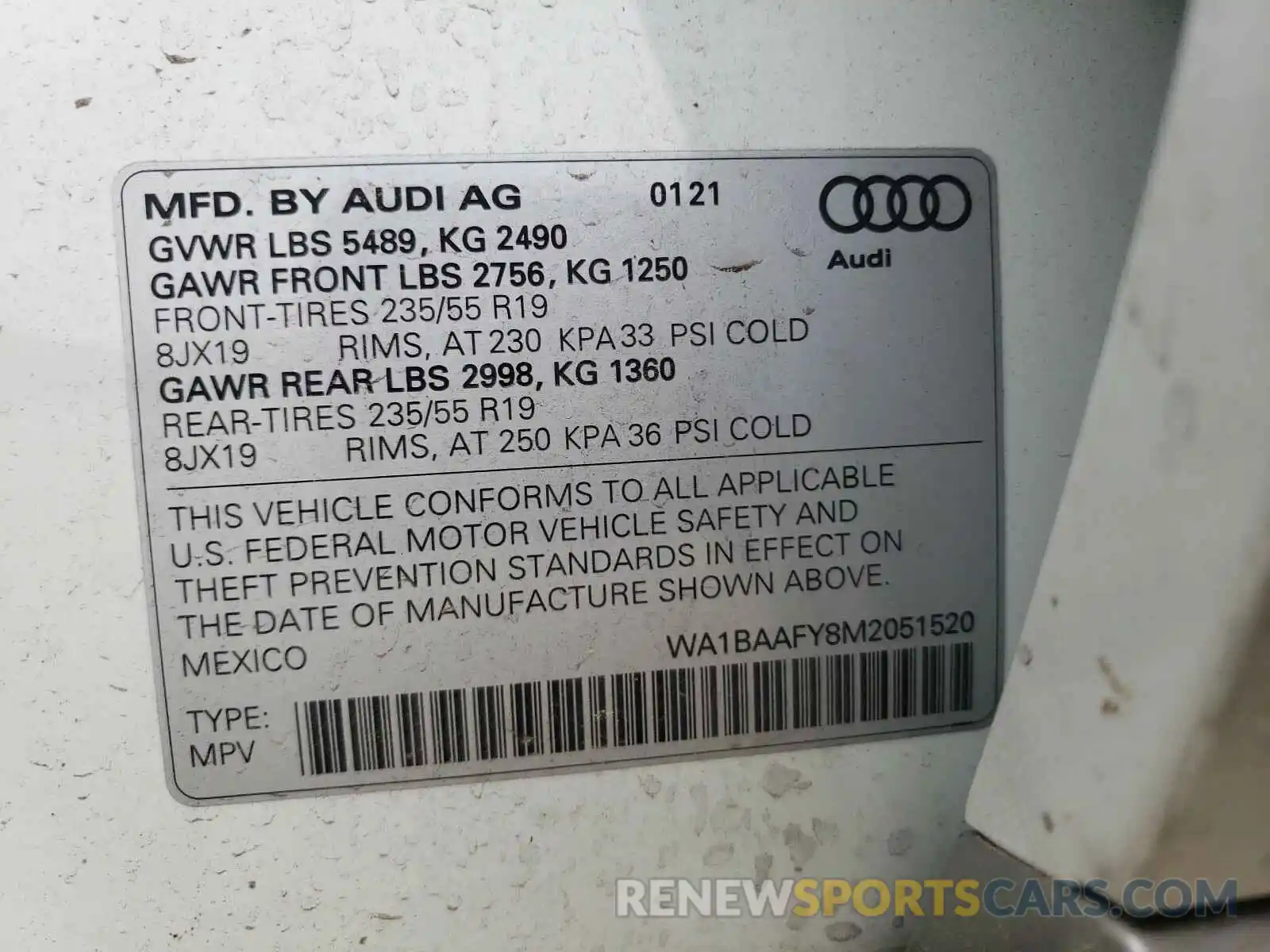 10 Photograph of a damaged car WA1BAAFY8M2051520 AUDI Q5 2021