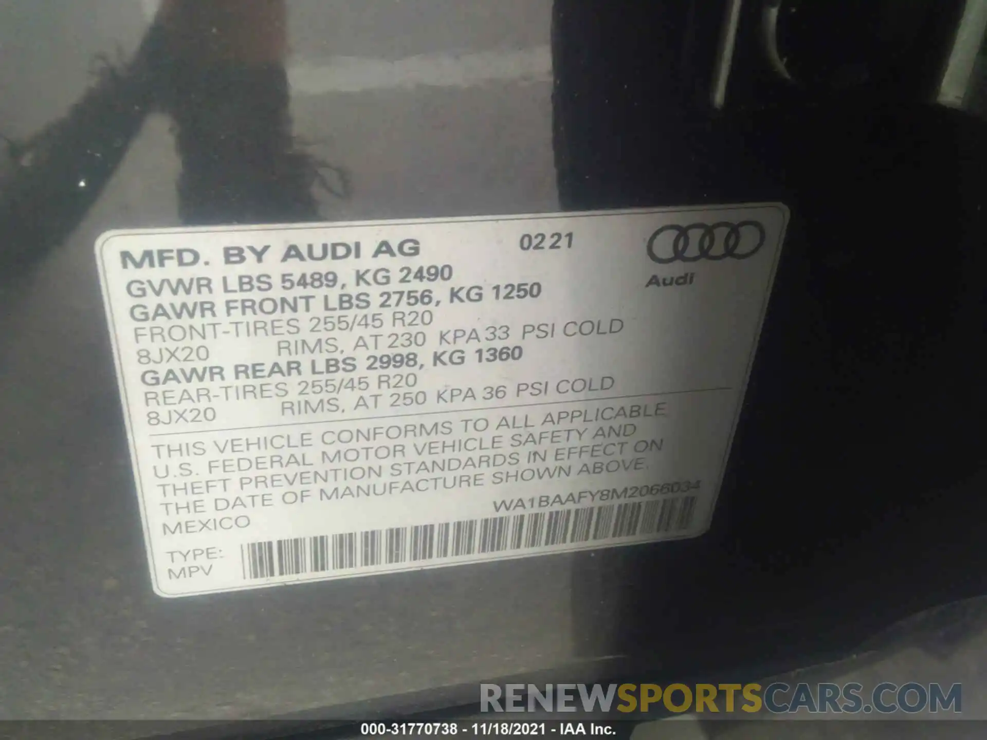 9 Photograph of a damaged car WA1BAAFY8M2066034 AUDI Q5 2021