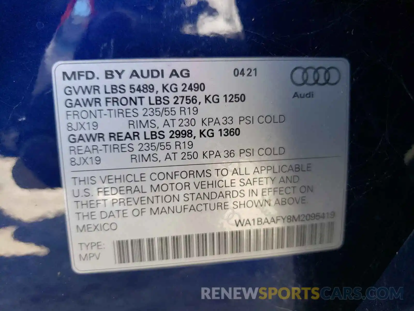 10 Photograph of a damaged car WA1BAAFY8M2095419 AUDI Q5 2021