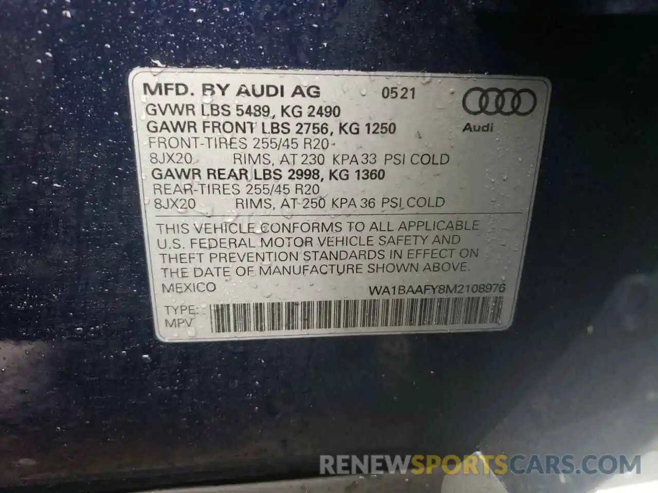 10 Photograph of a damaged car WA1BAAFY8M2108976 AUDI Q5 2021