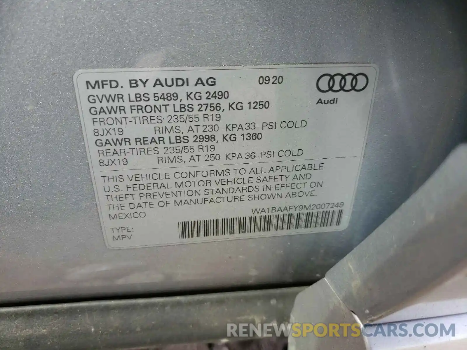 10 Фотография поврежденного автомобиля WA1BAAFY9M2007249 AUDI Q5 2021