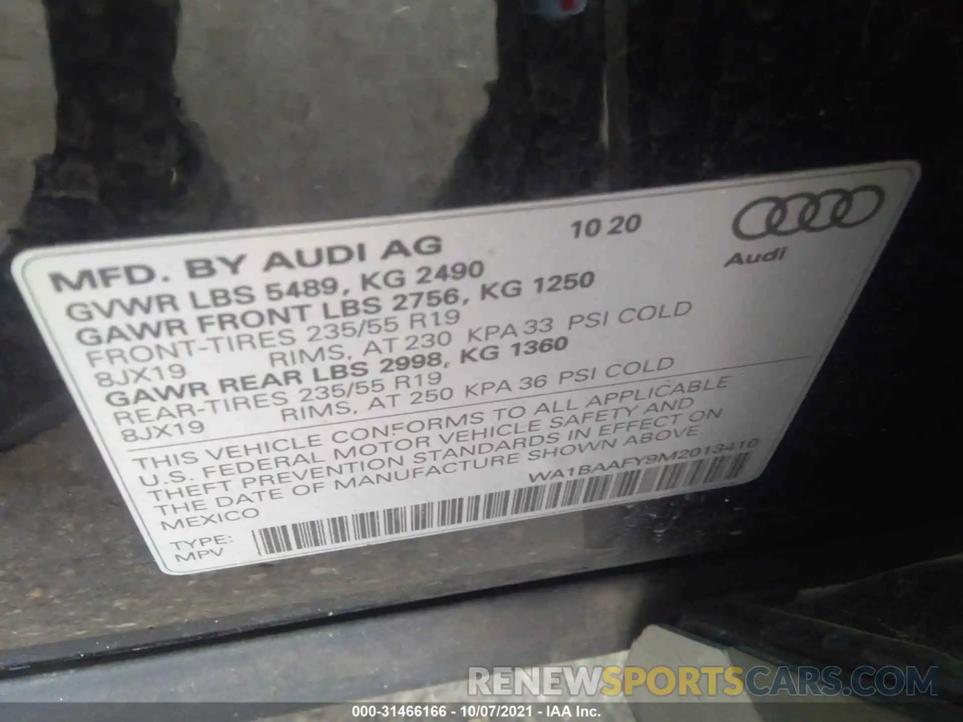 9 Фотография поврежденного автомобиля WA1BAAFY9M2013410 AUDI Q5 2021