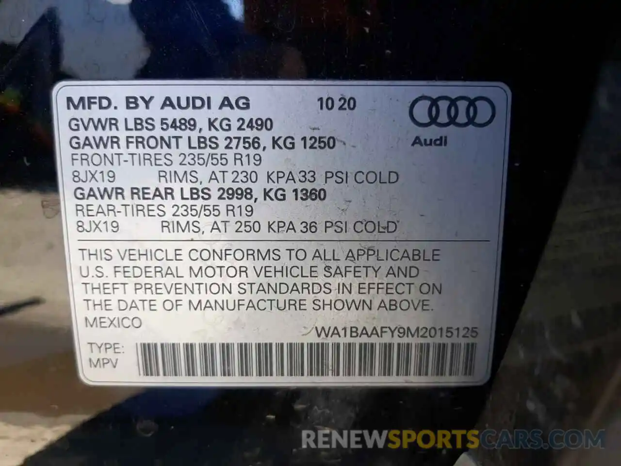 10 Photograph of a damaged car WA1BAAFY9M2015125 AUDI Q5 2021