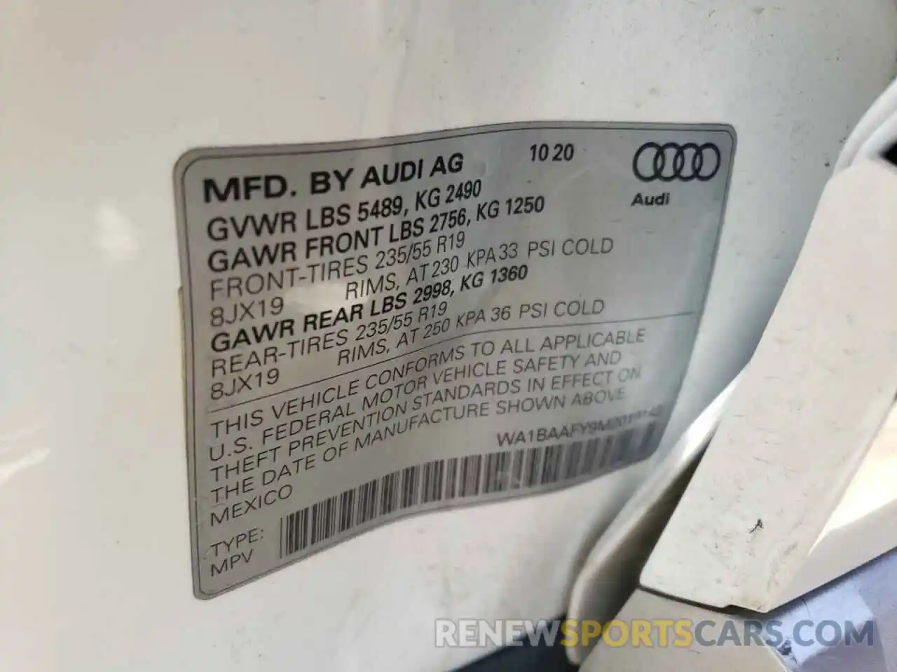 10 Photograph of a damaged car WA1BAAFY9M2019143 AUDI Q5 2021