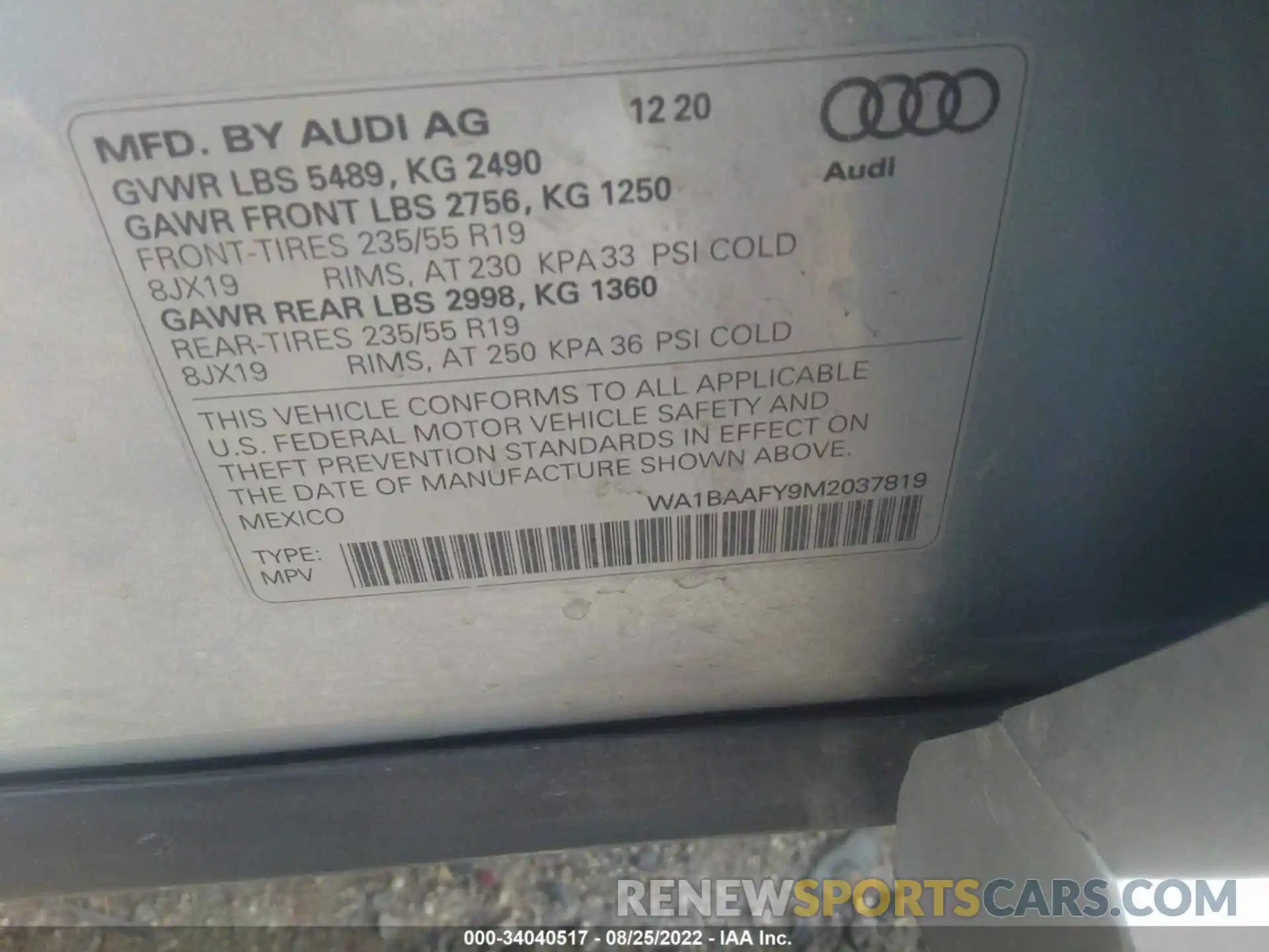 9 Photograph of a damaged car WA1BAAFY9M2037819 AUDI Q5 2021