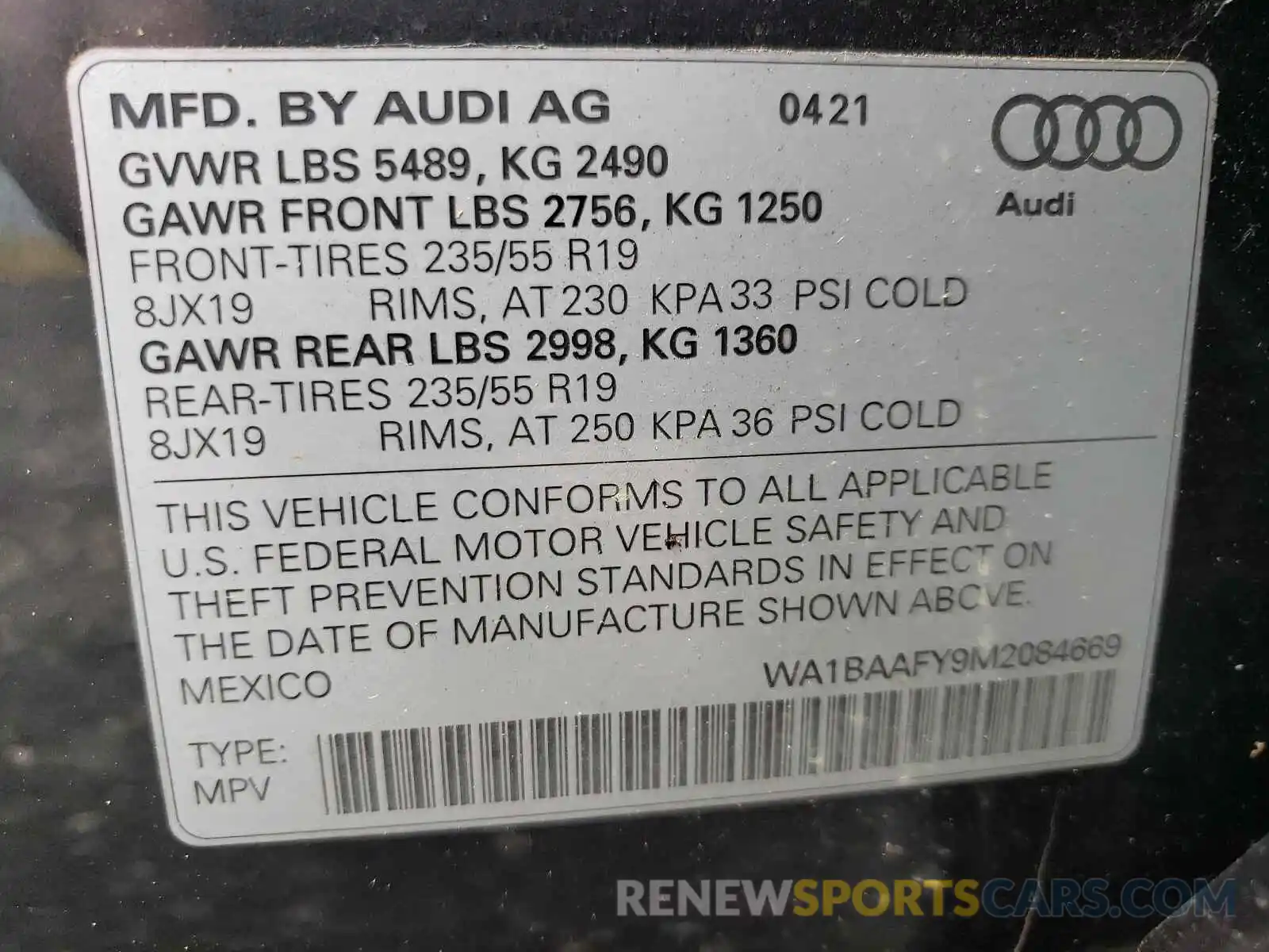 10 Photograph of a damaged car WA1BAAFY9M2084669 AUDI Q5 2021