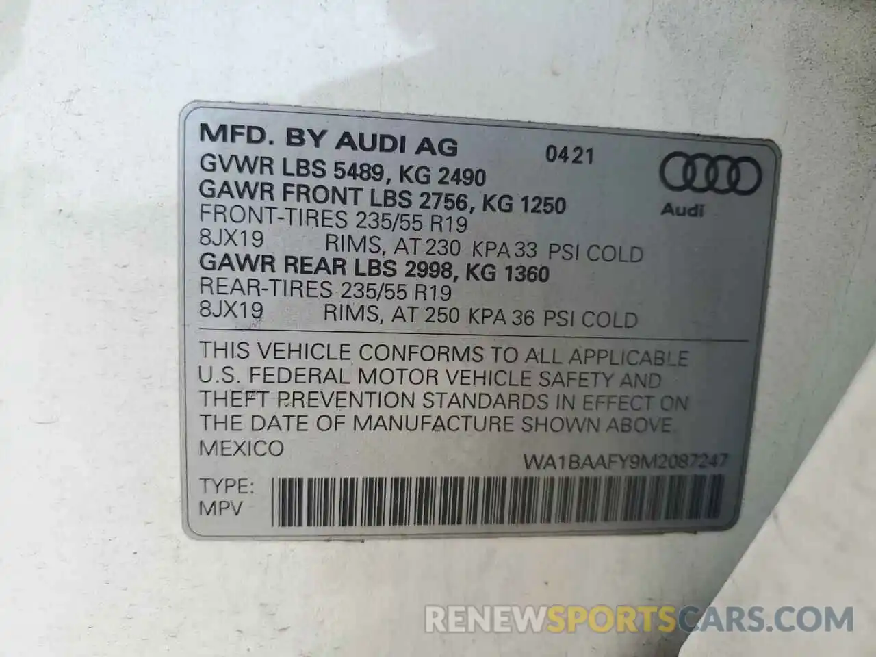 13 Фотография поврежденного автомобиля WA1BAAFY9M2087247 AUDI Q5 2021