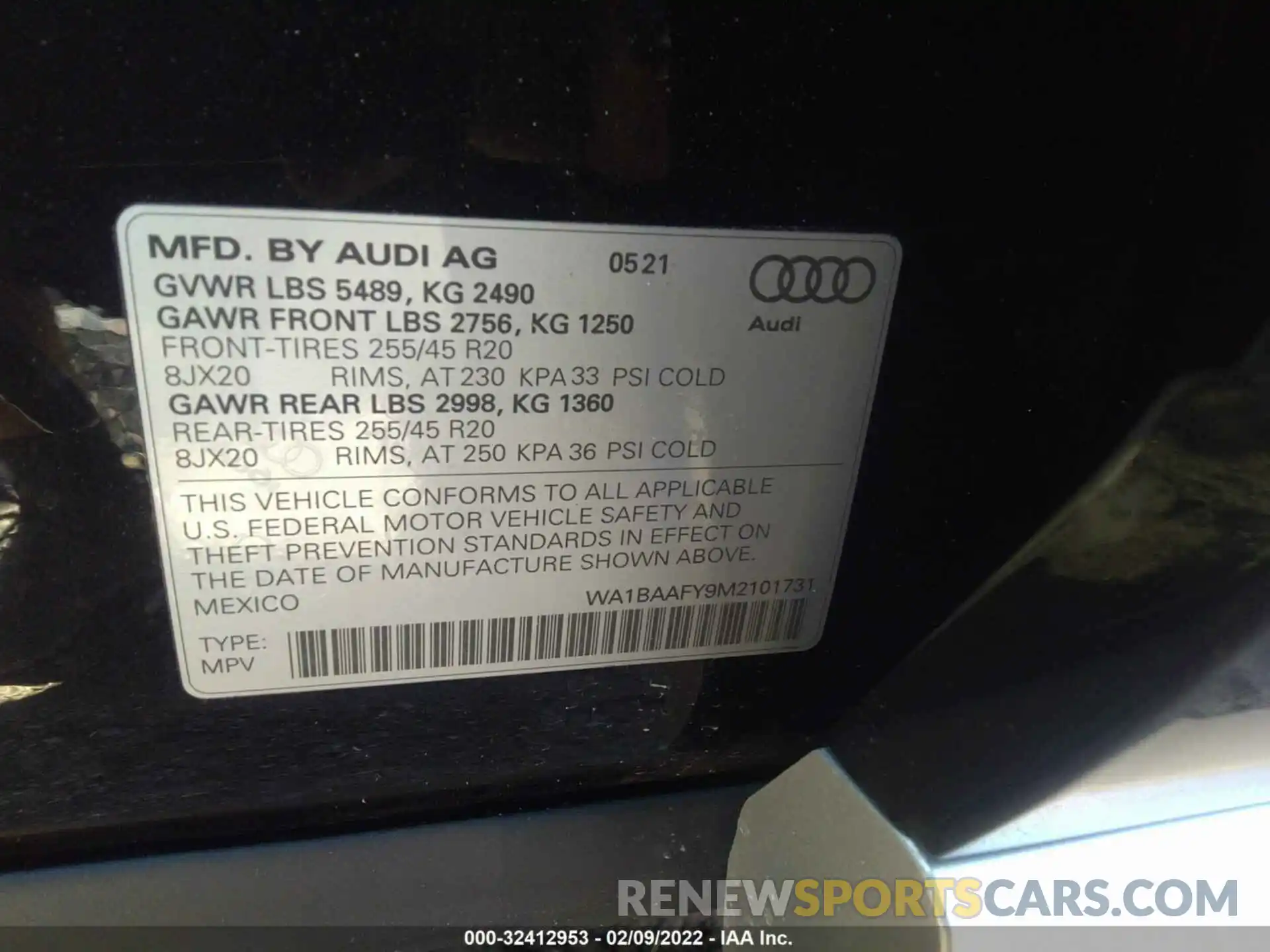 9 Фотография поврежденного автомобиля WA1BAAFY9M2101731 AUDI Q5 2021