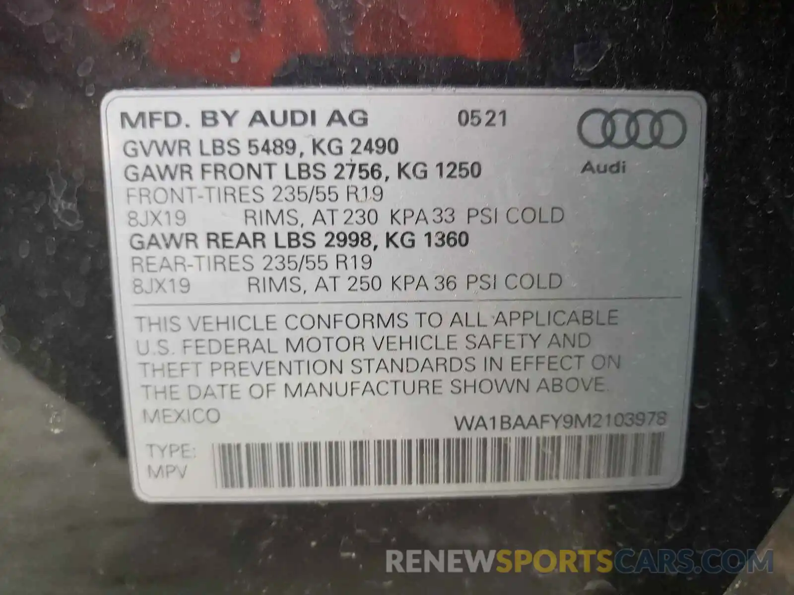 10 Фотография поврежденного автомобиля WA1BAAFY9M2103978 AUDI Q5 2021