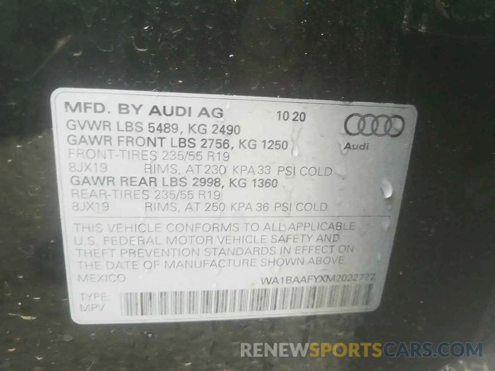 10 Photograph of a damaged car WA1BAAFYXM2022777 AUDI Q5 2021